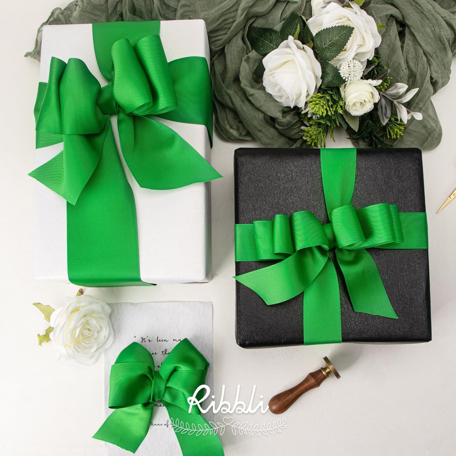 Ribbli Red Grosgrain Ribbon, 1-1/2 inches x Continuous 25 Yards,Use for Bows DIY Hair Accessories,Gift Wrapping,Craft and Sewing(Emerald Green)