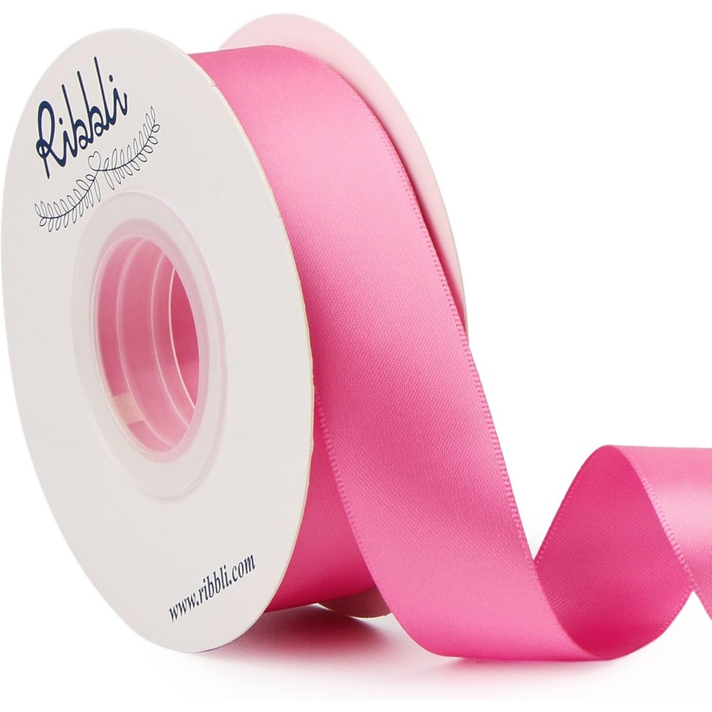 Ribbli Double Faced Rose Gold Satin Ribbon,3/8 x Continuous 25 Yards,Use for Bows Bouquet,Gift Wrapping,Floral Arrangement(Pink Hot)