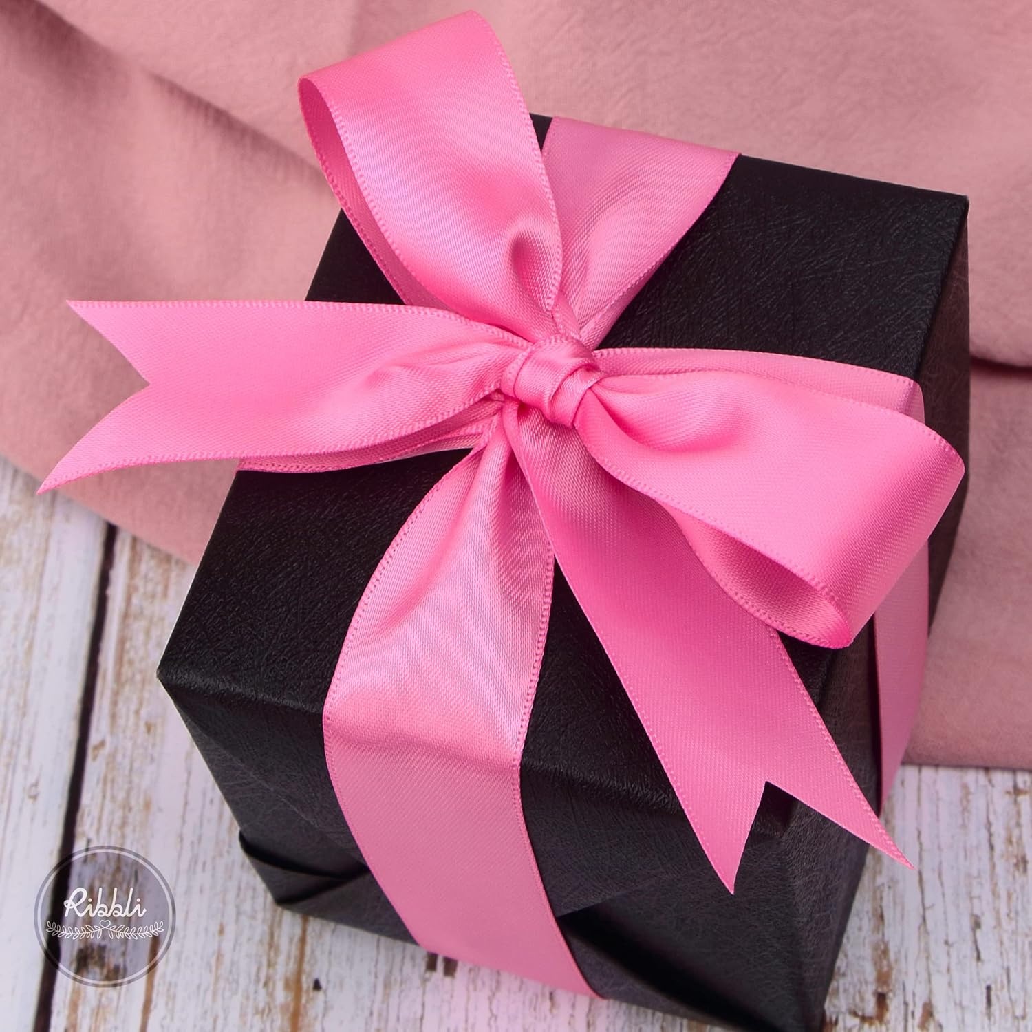 Ribbli Double Faced Rose Gold Satin Ribbon,3/8 x Continuous 25 Yards,Use for Bows Bouquet,Gift Wrapping,Floral Arrangement(Pink Hot)