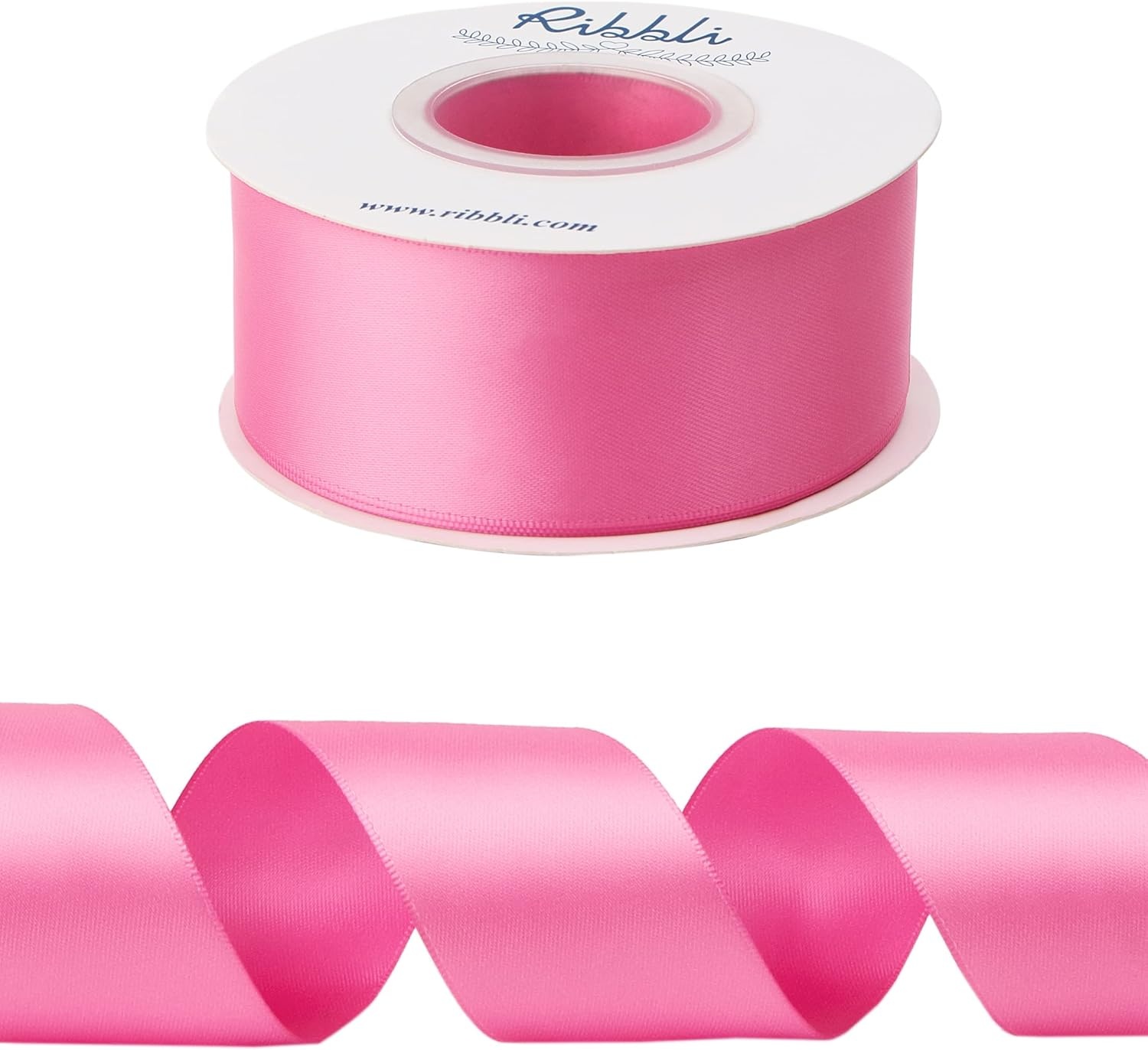 Ribbli Double Faced Rose Gold Satin Ribbon,3/8 x Continuous 25 Yards,Use for Bows Bouquet,Gift Wrapping,Floral Arrangement(Pink Hot)