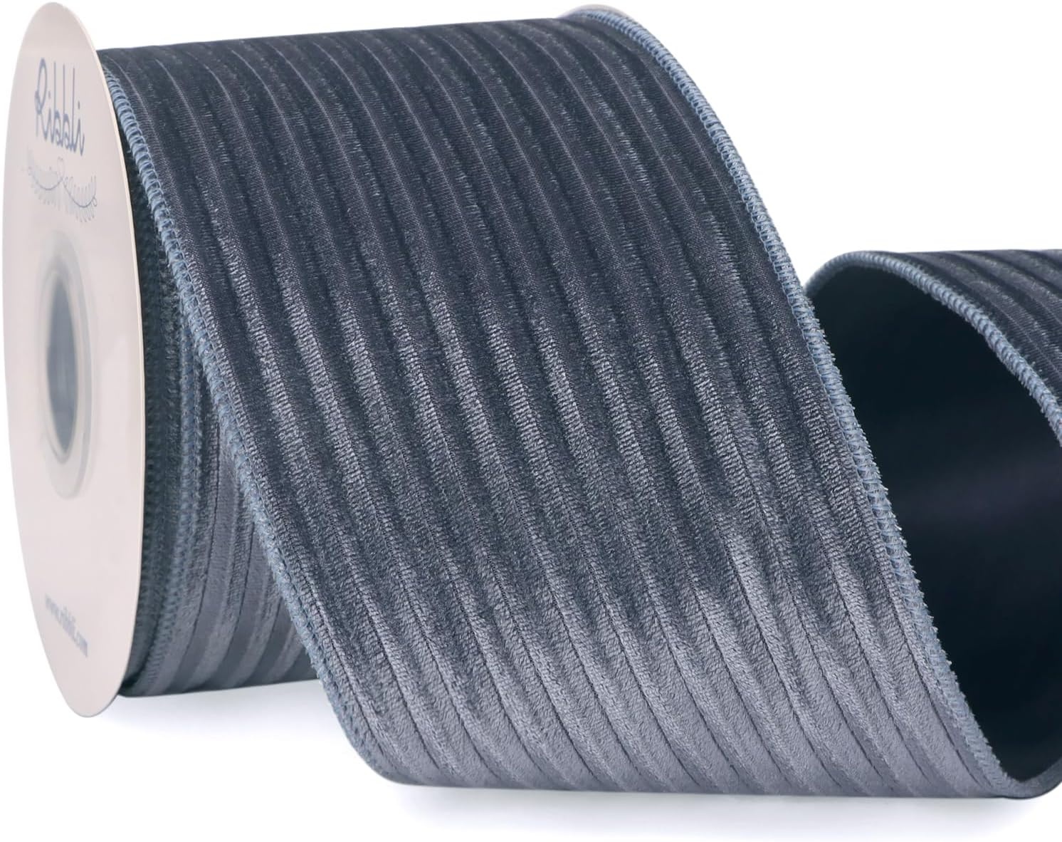 Ribbli Glossy Dusty Green Velvet Wired Ribbon 2.5 Inch Striped Velvet Christmas Ribbon for Gift Wrapping Christmas Tree Decoration Crafts Wreaths Supplies-Continuous 10 Yards(Dusty Blue)