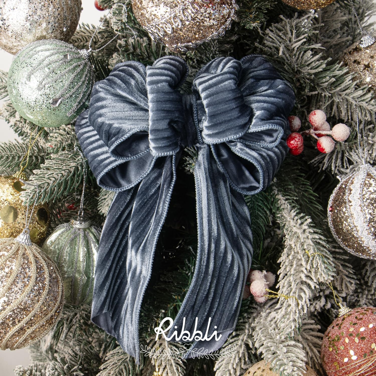 Ribbli Glossy Dusty Green Velvet Wired Ribbon 2.5 Inch Striped Velvet Christmas Ribbon for Gift Wrapping Christmas Tree Decoration Crafts Wreaths Supplies-Continuous 10 Yards(Dusty Blue)