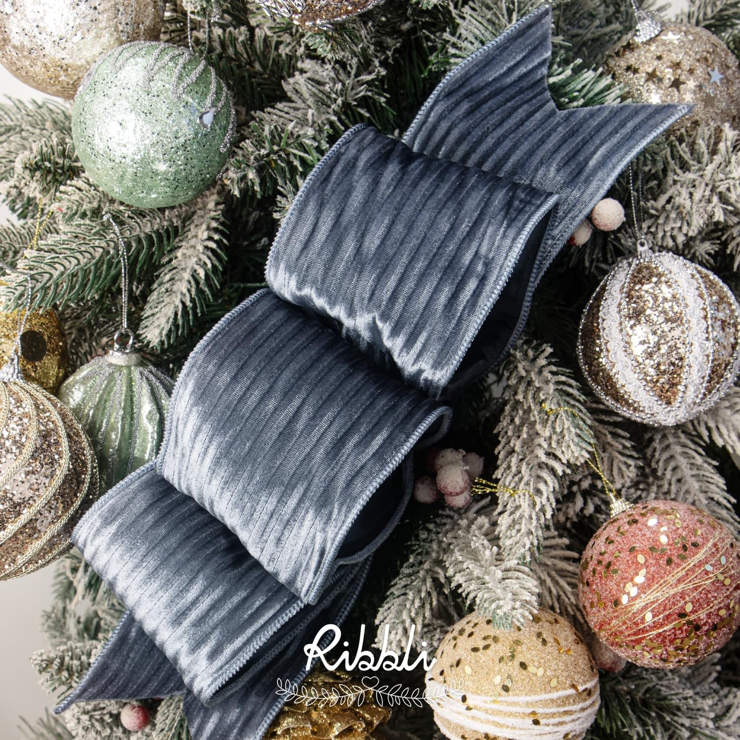 Ribbli Glossy Dusty Green Velvet Wired Ribbon 2.5 Inch Striped Velvet Christmas Ribbon for Gift Wrapping Christmas Tree Decoration Crafts Wreaths Supplies-Continuous 10 Yards(Dusty Blue)