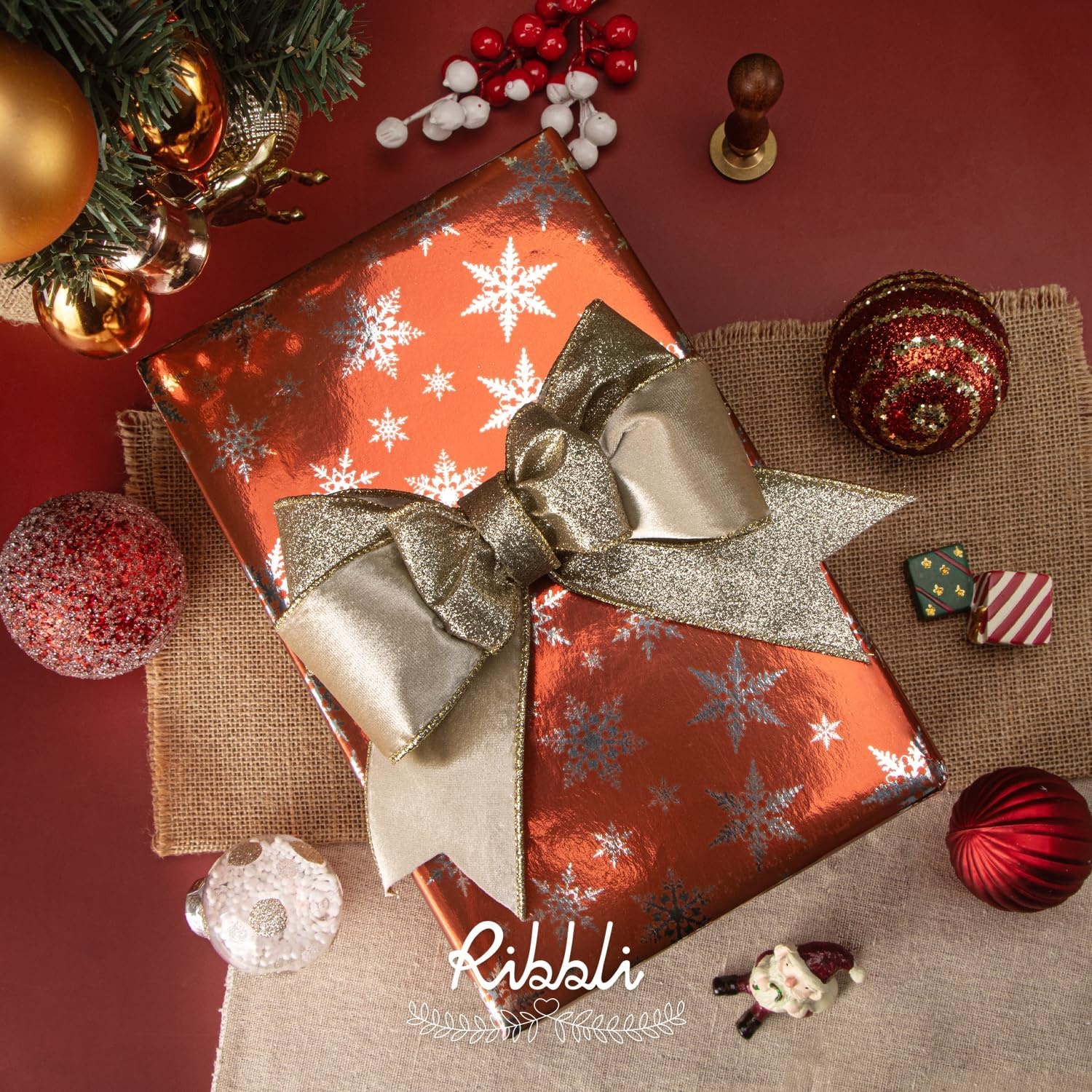 Ribbli Moss Green Velvet Ribbon Wired 2.5 Inch Glossy Velvet with Gold Glitter Christmas Ribbon for Christmas Tree Decoration Big Bow Gift Wrapping Crafts Wreaths Supplies – Continuous 10 Yards(Light Champagne)