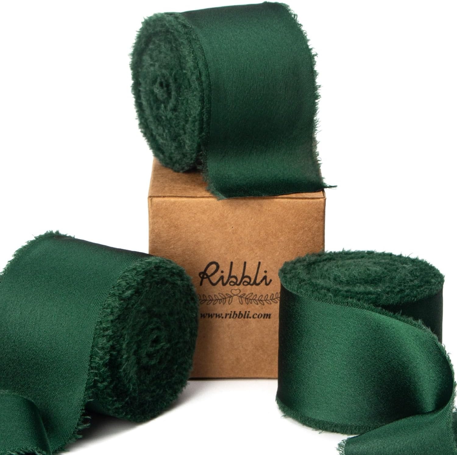 Ribbli Terracotta Silk Satin Ribbon 1.5 Inch x 30 Yard Handmade Frayed Chiffon Burnt Orange Ribbon for Gift Wrapping Wedding Invitations Bridal Bouquets Home Decor(Forest Green)