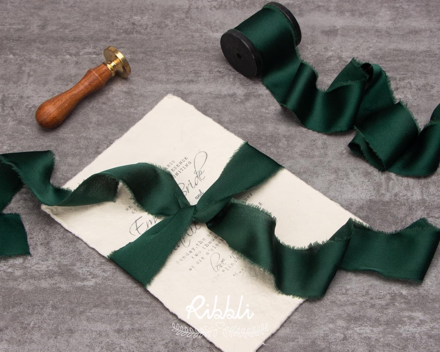 Ribbli Terracotta Silk Satin Ribbon 1.5 Inch x 30 Yard Handmade Frayed Chiffon Burnt Orange Ribbon for Gift Wrapping Wedding Invitations Bridal Bouquets Home Decor(Forest Green)