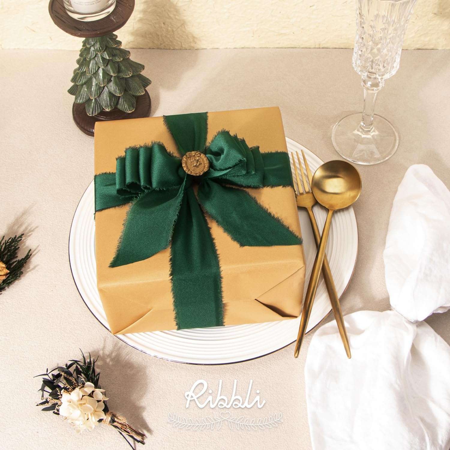 Ribbli Terracotta Silk Satin Ribbon 1.5 Inch x 30 Yard Handmade Frayed Chiffon Burnt Orange Ribbon for Gift Wrapping Wedding Invitations Bridal Bouquets Home Decor(Forest Green)