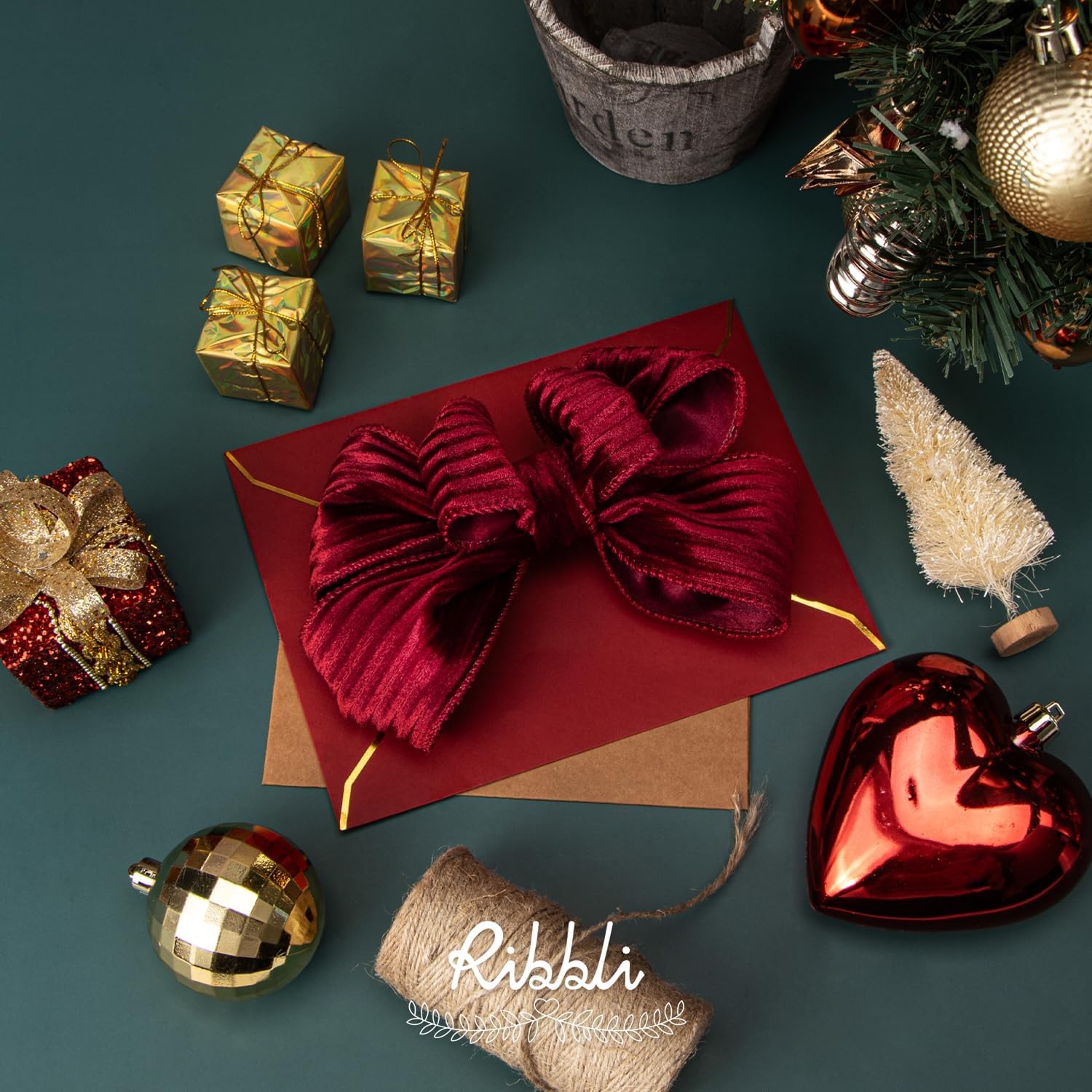 Ribbli Glossy Dusty Green Velvet Wired Ribbon 2.5 Inch Striped Velvet Christmas Ribbon for Gift Wrapping Christmas Tree Decoration Crafts Wreaths Supplies-Continuous 10 Yards(Dark Red)