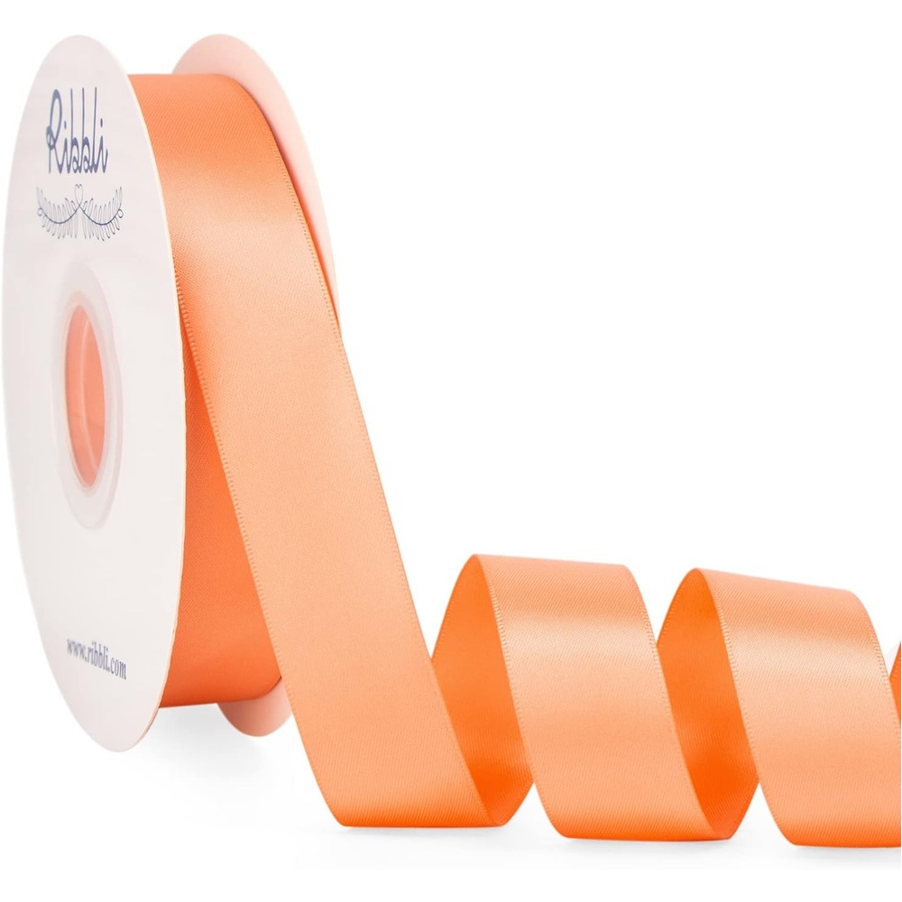 Ribbli Dusty Blue Satin Ribbon Double Faced Satin 1-1/2 Inch x Continuous 50 Yards-Blue Ribbon for Gift Wrapping Crafts Wedding Decoration Bows Bouquet Floral Arrangement(Peach)