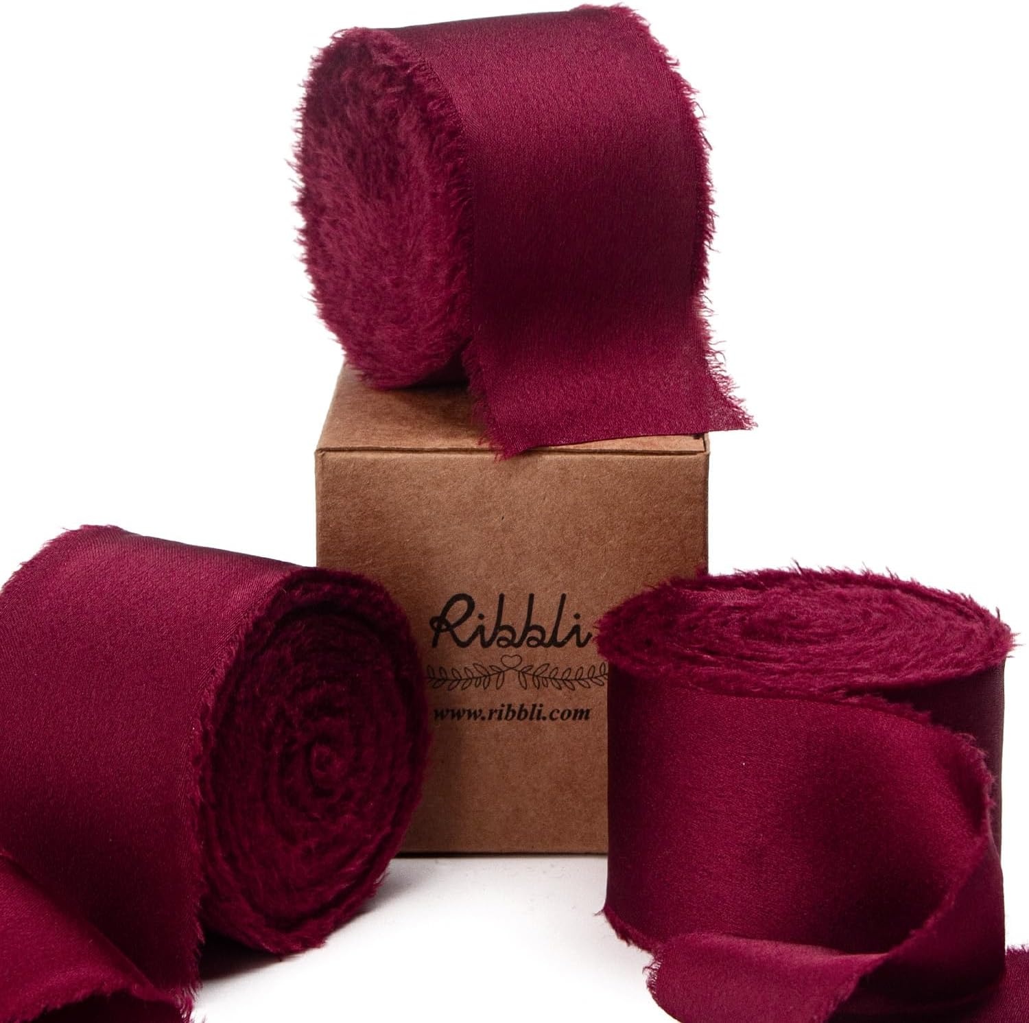 Ribbli Terracotta Silk Satin Ribbon 1.5 Inch x 30 Yard Handmade Frayed Chiffon Burnt Orange Ribbon for Gift Wrapping Wedding Invitations Bridal Bouquets Home Decor(Burgundy)