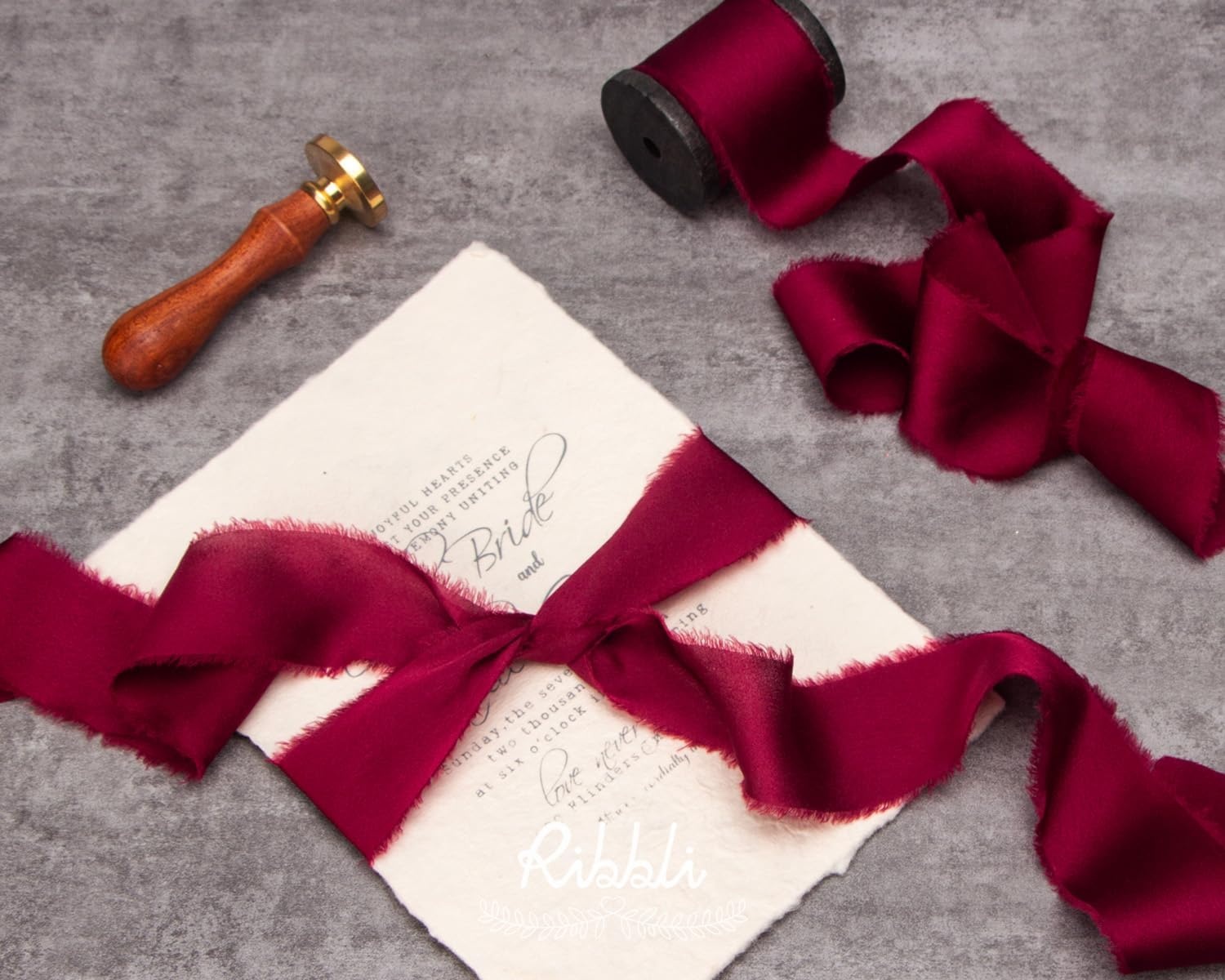 Ribbli Terracotta Silk Satin Ribbon 1.5 Inch x 30 Yard Handmade Frayed Chiffon Burnt Orange Ribbon for Gift Wrapping Wedding Invitations Bridal Bouquets Home Decor(Burgundy)