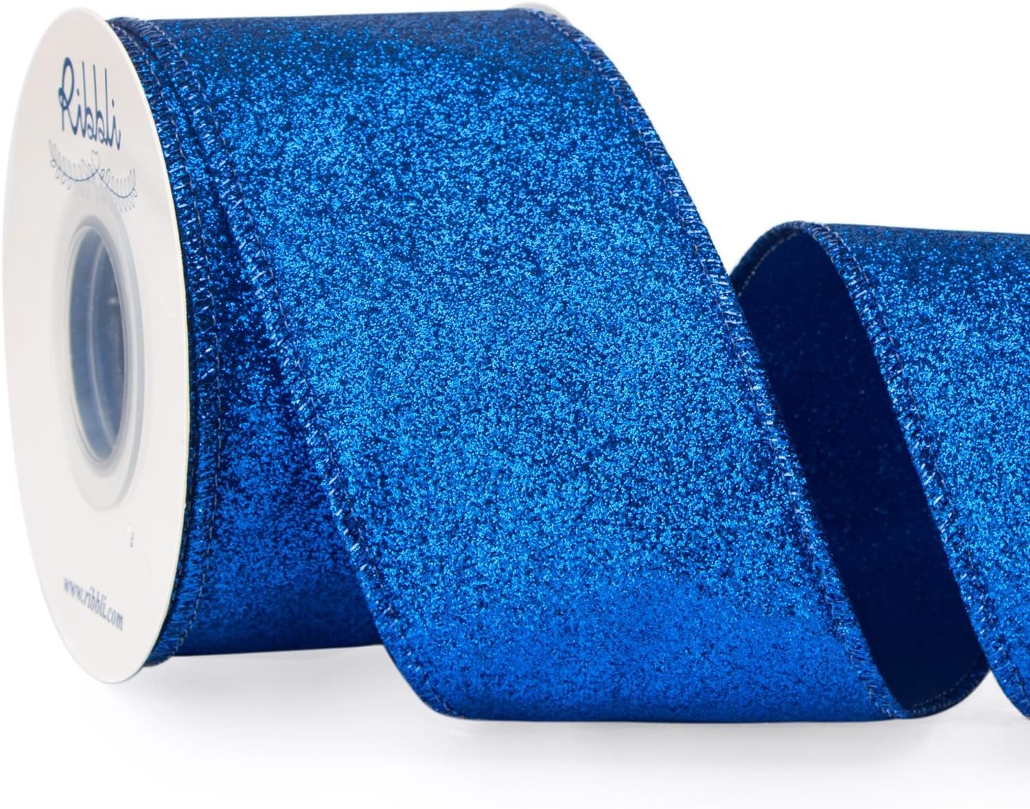 Ribbli Turquoise Blue Glitter Wired Ribbon,Turquoise with Metallic Edge,Christmas Ribbon for Wreath, Christmas Tree Decoration, Gift Wrapping,Home Decor, 2-1/2 Inch x 10 Yards(Royal Blue)
