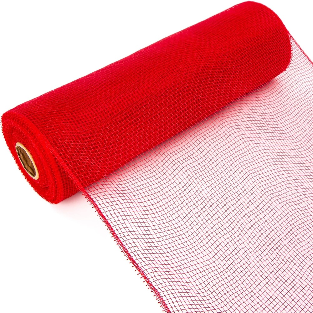Ribbli Cream Mesh Ribbon,10 inch x 30 feet(10Yard), Christmas Ribbon for Wreath Swags and Christmas Tree Decoration (Non-Metallic)(Red)