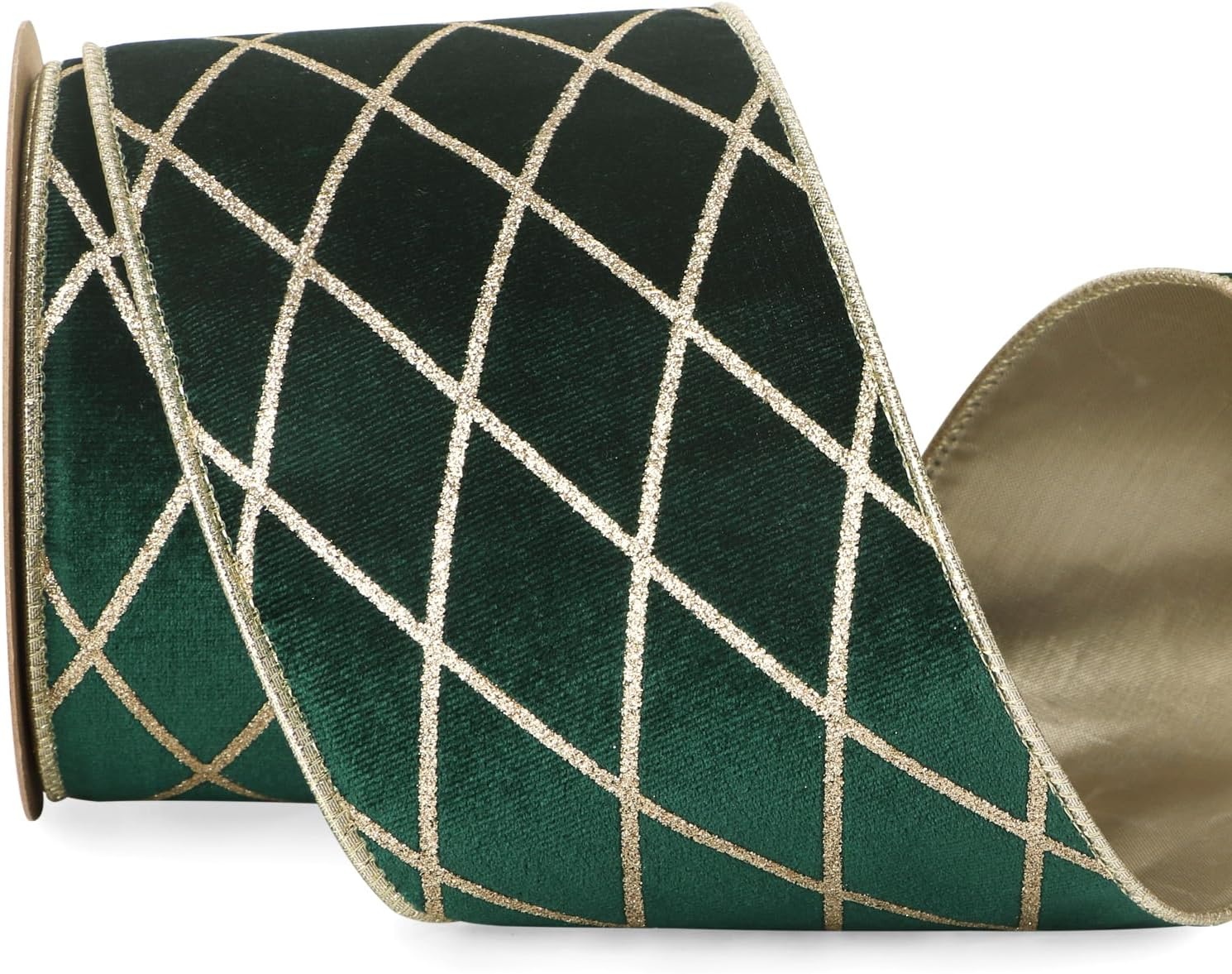 Ribbli Dusty Green Velvet Ribbon Wired with Glitter Diamond Grid 2-1/2 Inch Christmas Ribbon for Christmas Tree Decoration Big Bow Gift Wrapping Crafts Wreaths Garland Supplies – 10 Yards(Forest Green)