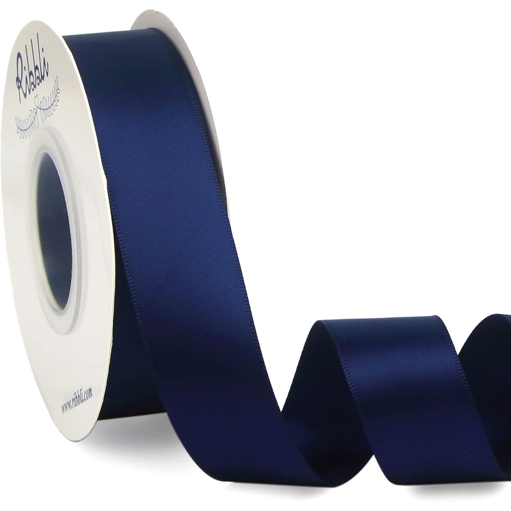 Ribbli Double Faced Rose Gold Satin Ribbon,3/8 x Continuous 25 Yards,Use for Bows Bouquet,Gift Wrapping,Floral Arrangement(Blue Navy)