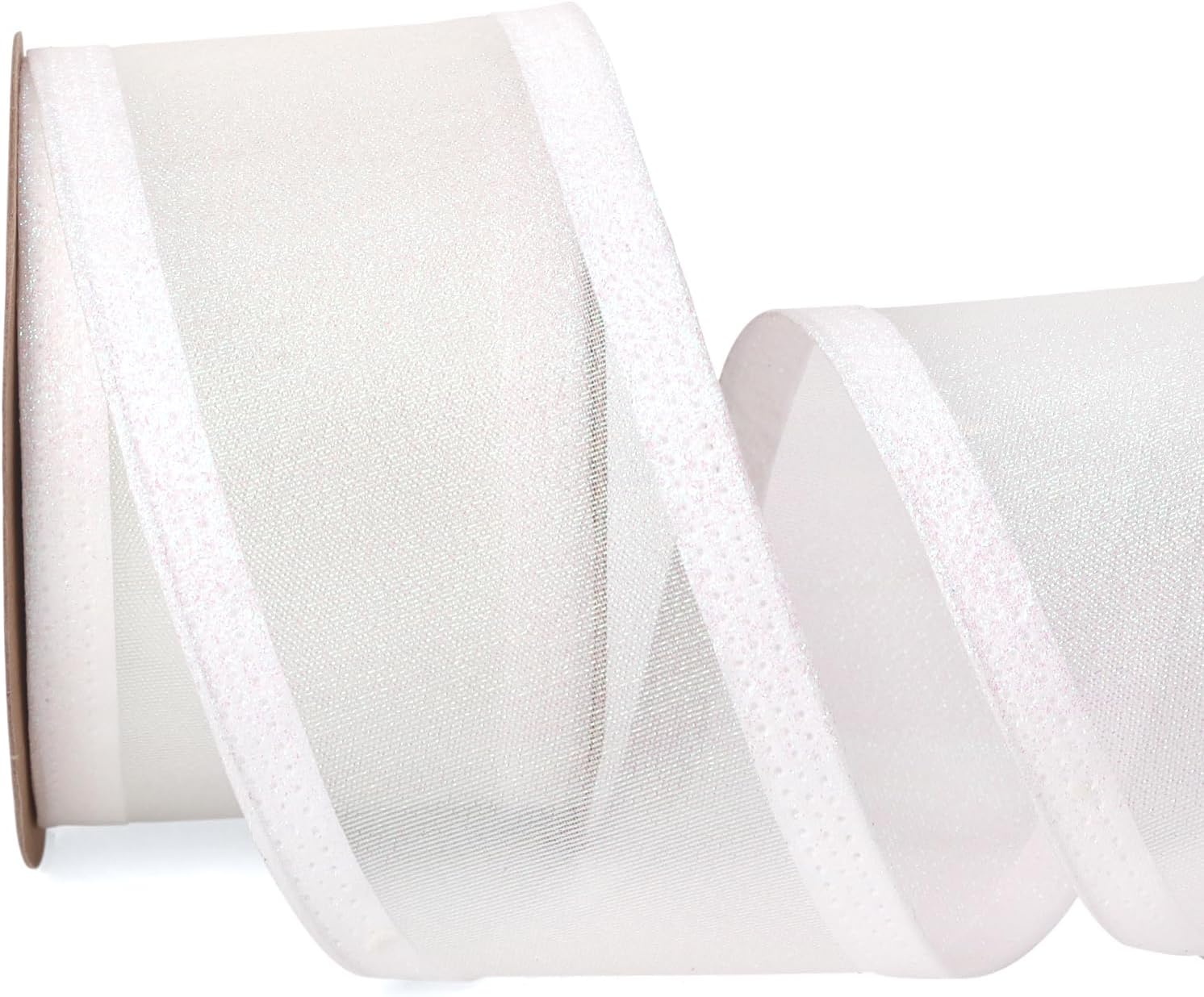 Ribbli Red Christmas Wired Ribbon, Metallic Wired Ribbon with Glitter Edge 2-1/2 Inch x 10 Yard for Christmas Tree Decoration, Gift Wrapping, Wreaths Supplies, Swag, Holiday Decor(White Iridescent)