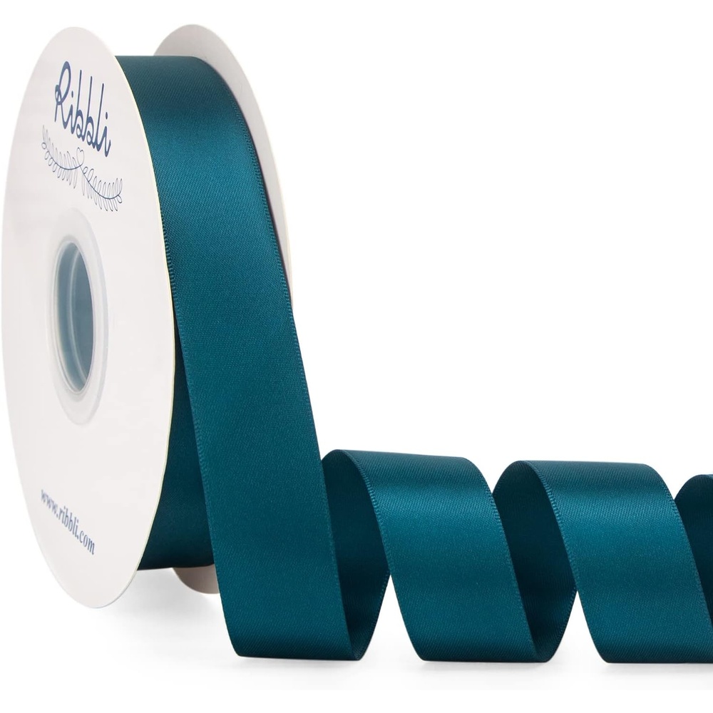 Ribbli Dusty Blue Satin Ribbon Double Faced Satin 1-1/2 Inch x Continuous 50 Yards-Blue Ribbon for Gift Wrapping Crafts Wedding Decoration Bows Bouquet Floral Arrangement(Green Teal)