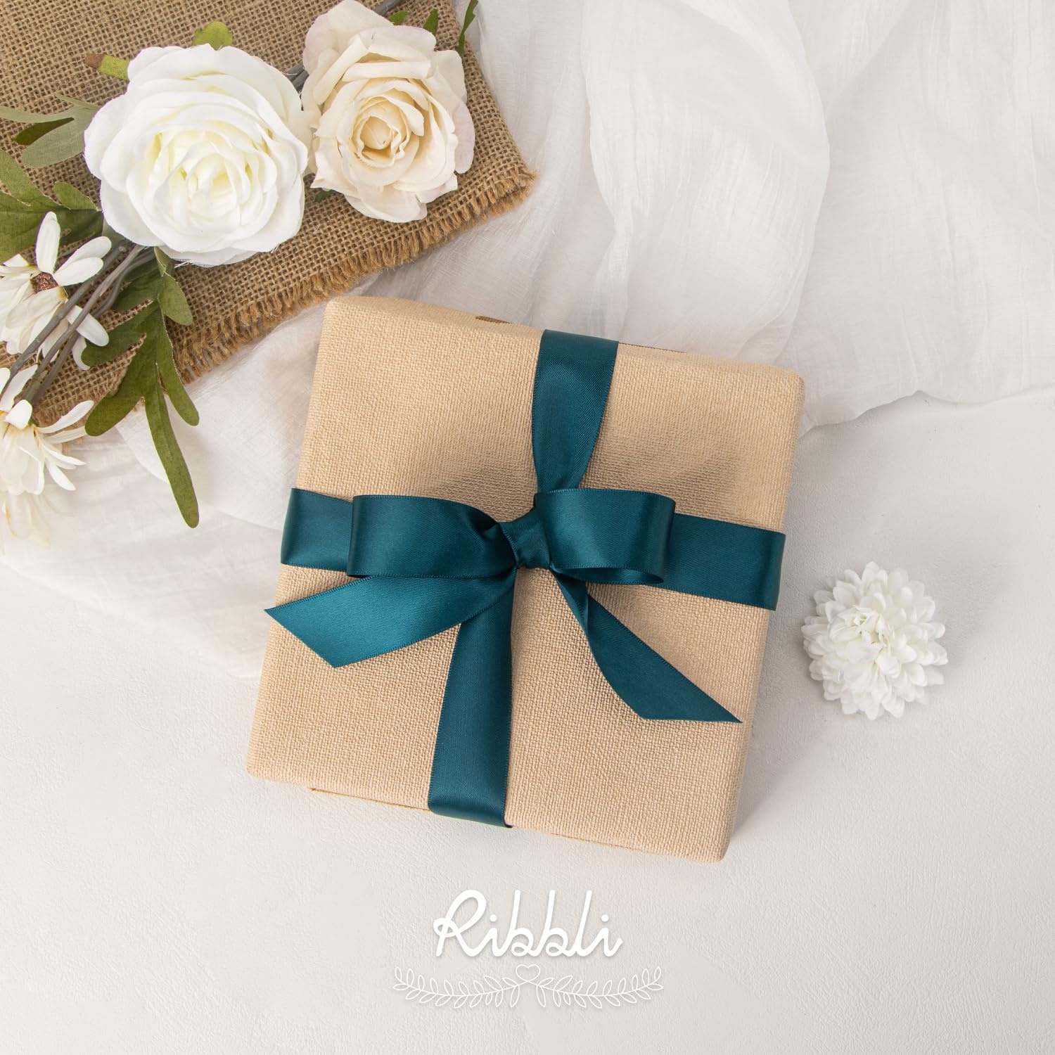 Ribbli Dusty Blue Satin Ribbon Double Faced Satin 1-1/2 Inch x Continuous 50 Yards-Blue Ribbon for Gift Wrapping Crafts Wedding Decoration Bows Bouquet Floral Arrangement(Green Teal)