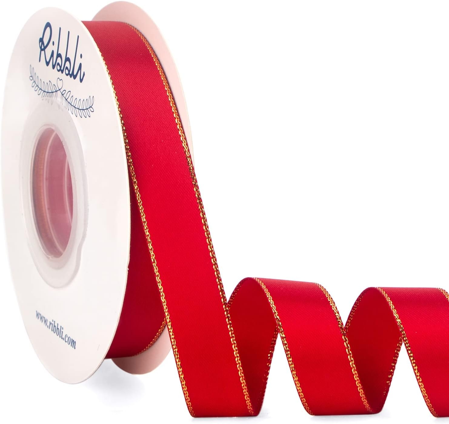 Ribbli Pearl Pink Satin Ribbon with Silver Edge,Double Faced Satin 3/8 inch x Continuous 50 Yards, Pearl Pink Ribbon Use for Crafts, Gift Wrapping, Wedding Card Decoration(Red/Gold)