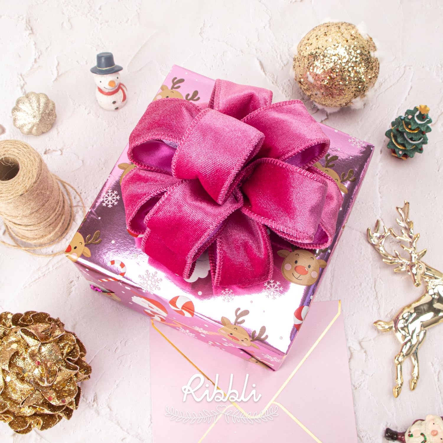 Ribbli Dusty Green Velvet Wired Ribbon 4 Inch Sage Velvet with Satin Christmas Ribbon for Gift Wrapping Christmas Tree Decoration Crafts Wreaths Supplies-Continuous 10 Yards(Hot Pink)