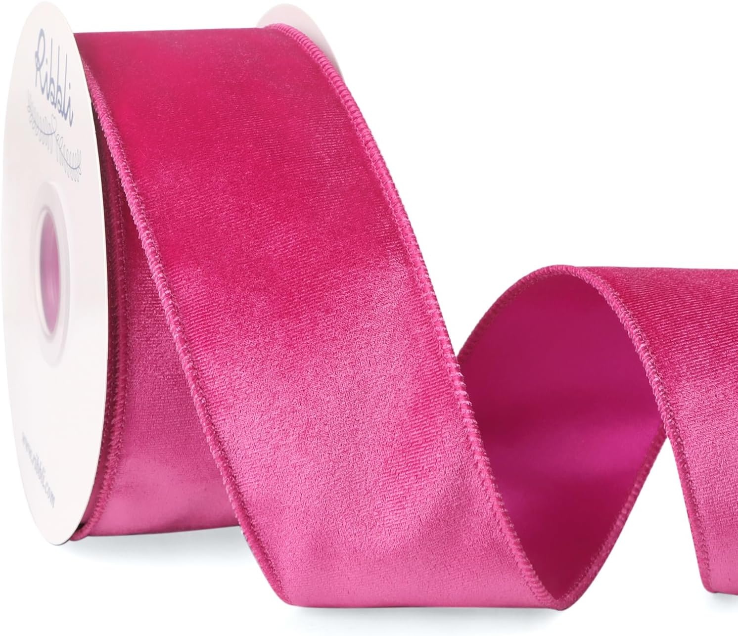Ribbli Dusty Green Velvet Wired Ribbon 4 Inch Sage Velvet with Satin Christmas Ribbon for Gift Wrapping Christmas Tree Decoration Crafts Wreaths Supplies-Continuous 10 Yards(Hot Pink)