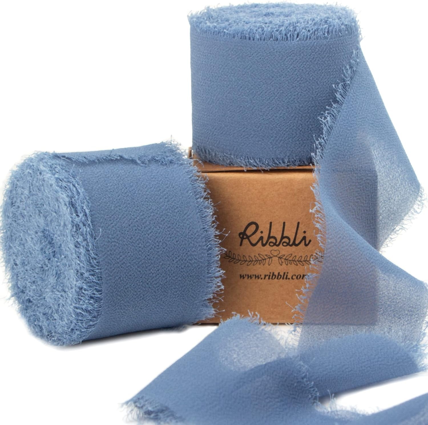Ribbli Antique Mauve Chiffon Ribbon 1-1/2 inch x 20 Yard Handmade Fringe Chiffon Silk Ribbon,Black Ribbon for Wedding Invitations, Bridal Bouquets Wrapping, Flower Arrangement Decoration(Dusty Blue)