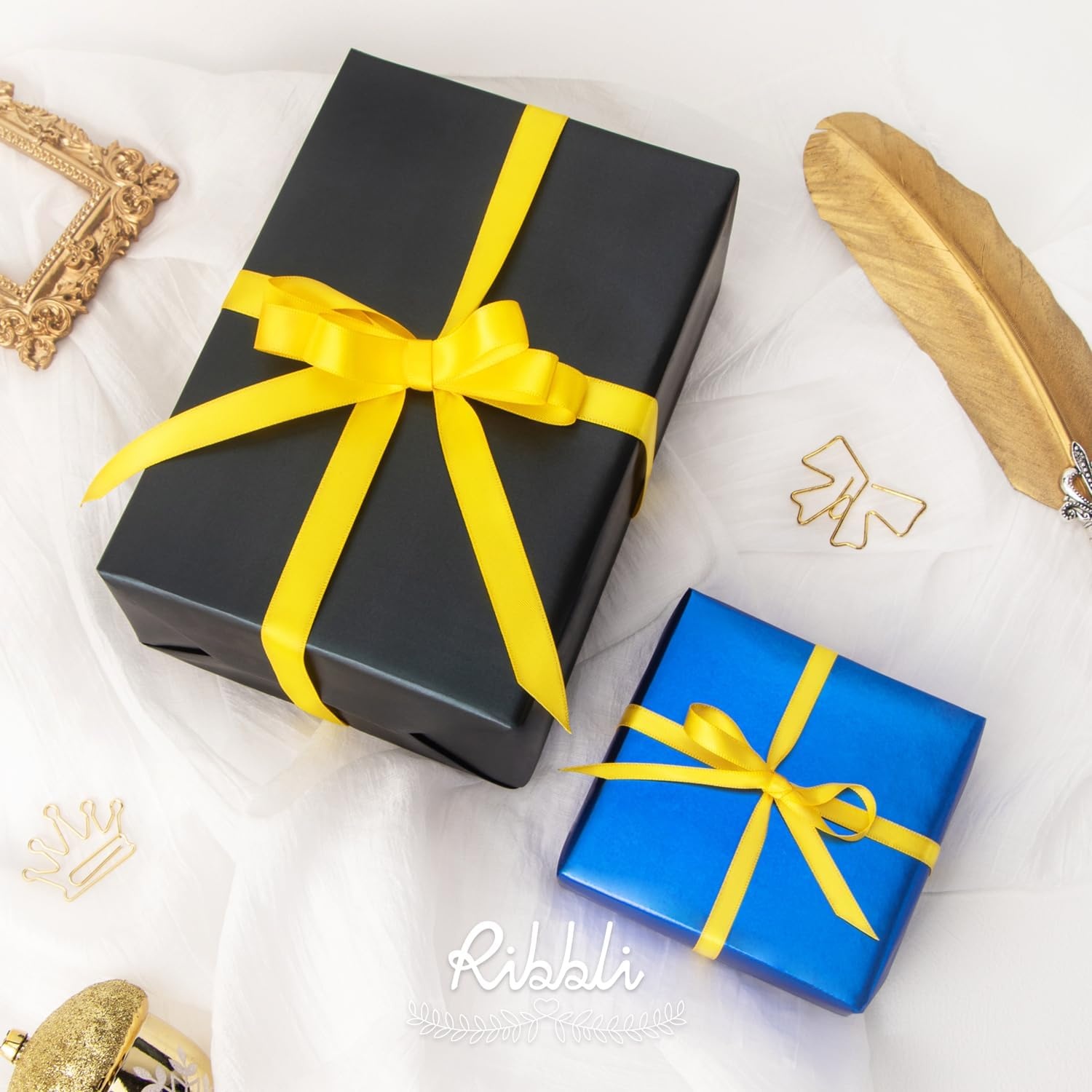 Ribbli Dusty Sage Satin Ribbon Double Faced Satin 1/2 inch x Continuous 50 Yards-Spring Moss Ribbon for Gift Wrapping Crafts Wedding Decoration Bows Bouquet Floral Arrangement(Maize Yellow)