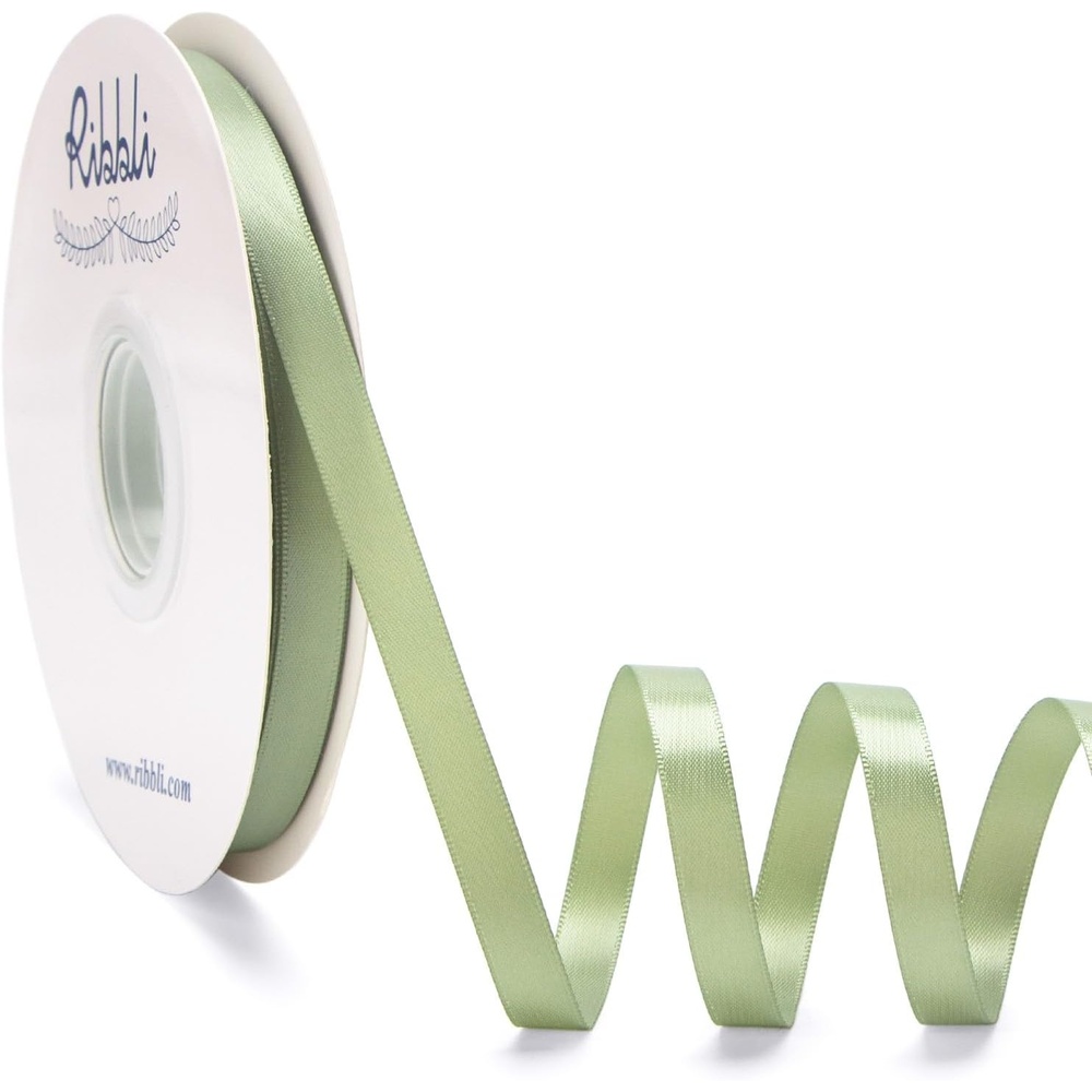 Ribbli Champagne Gold Satin Ribbon Double Faced Satin 3/8 Inch x Continuous 50 Yards-Champagne Ribbon for Gift Wrapping Crafts Wedding Decoration Bows Bouquet Floral Arrangement(Green Dusty Sage)