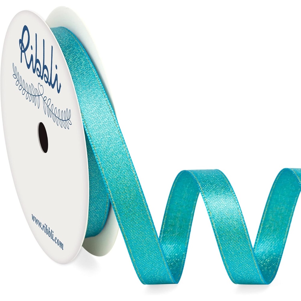 Ribbli Black Double Faced Purl Ribbon, Luxury Glitter, 3/8 Inch x 10 Yard, Wedding Ribbon for Crafts, Gift Wrapping & Bottle Decoration(Turquoise)