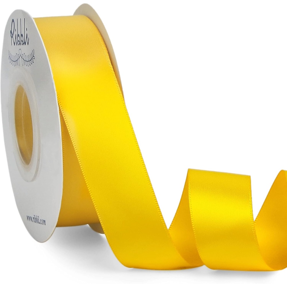 Ribbli Double Faced Rose Gold Satin Ribbon,3/8 x Continuous 25 Yards,Use for Bows Bouquet,Gift Wrapping,Floral Arrangement(Yellow Maize)