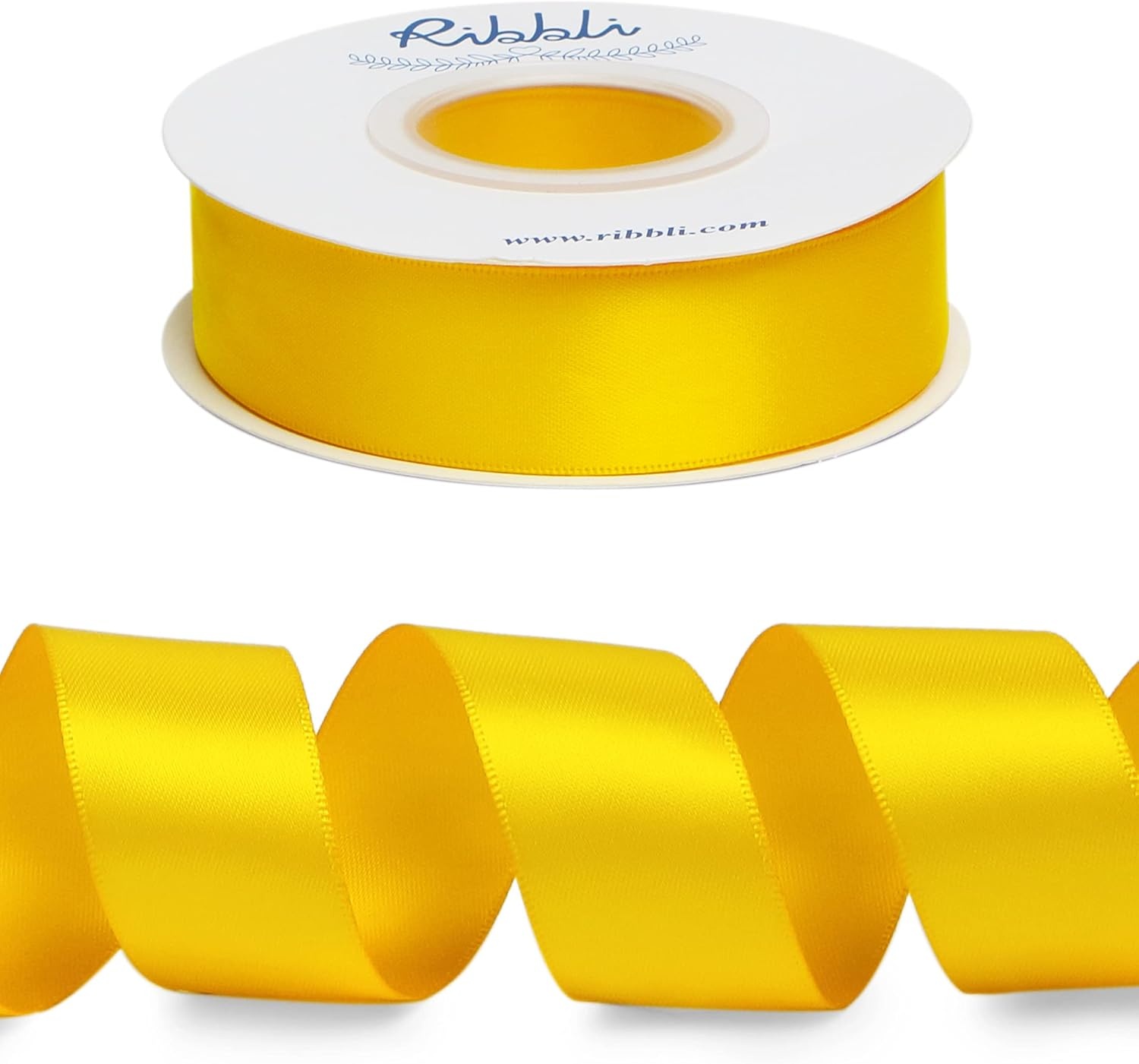 Ribbli Double Faced Rose Gold Satin Ribbon,3/8 x Continuous 25 Yards,Use for Bows Bouquet,Gift Wrapping,Floral Arrangement(Yellow Maize)