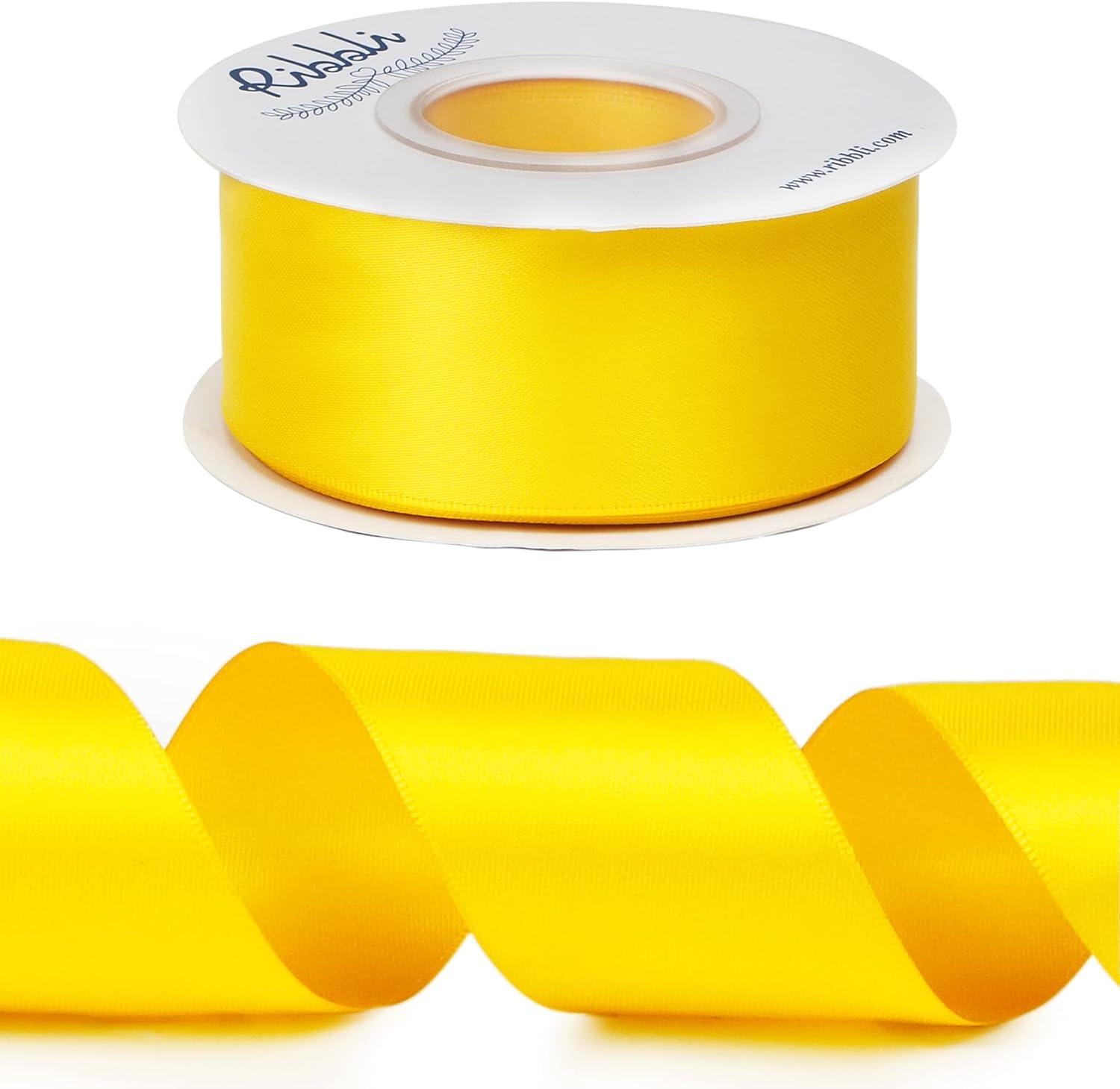 Ribbli Double Faced Rose Gold Satin Ribbon,3/8 x Continuous 25 Yards,Use for Bows Bouquet,Gift Wrapping,Floral Arrangement(Yellow Maize)