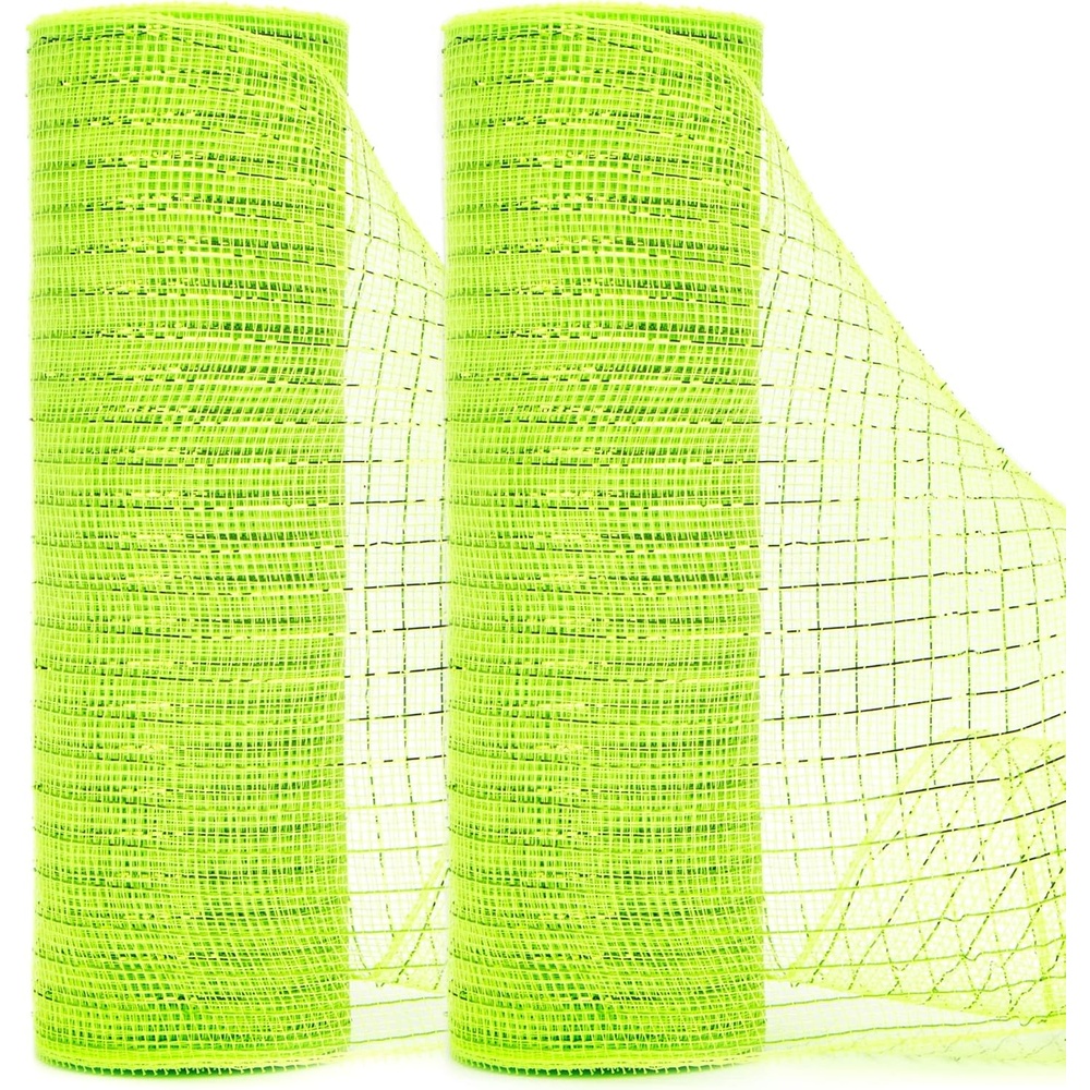 Ribbli 2 Rolls Burlap Mesh Ribbon,10 inch x 30 feet(10Yard) Each Roll,Natural with Jute,Use for Wreath Swags and Decorating(Lime/Green)