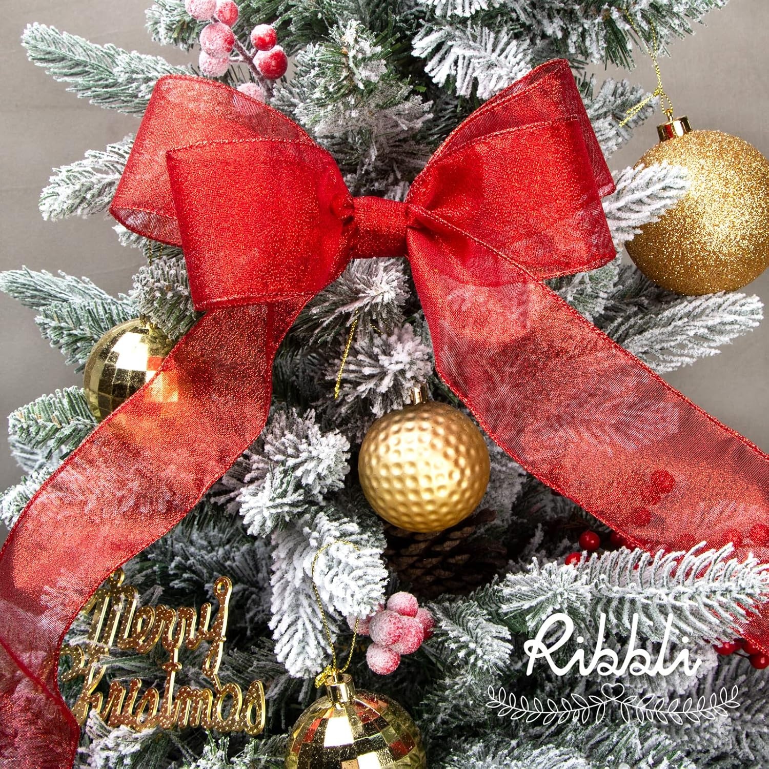 Ribbli Metallic Red Wired Ribbon,2-1/2 Inch x Continuous 10 Yard, Red Glitter Ribbon with Red Edge,Christmas Ribbon for Wreaths,Big Bow,Gift Wrapping, Christmas Tree Decoration(Red)