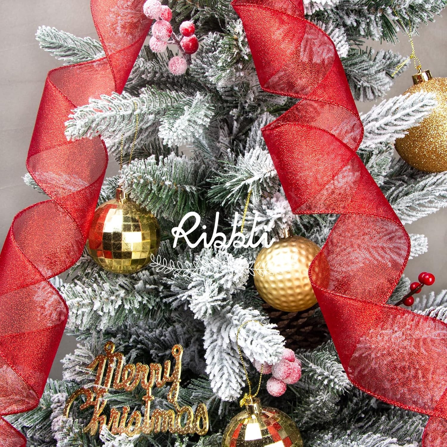 Ribbli Metallic Red Wired Ribbon,2-1/2 Inch x Continuous 10 Yard, Red Glitter Ribbon with Red Edge,Christmas Ribbon for Wreaths,Big Bow,Gift Wrapping, Christmas Tree Decoration(Red)