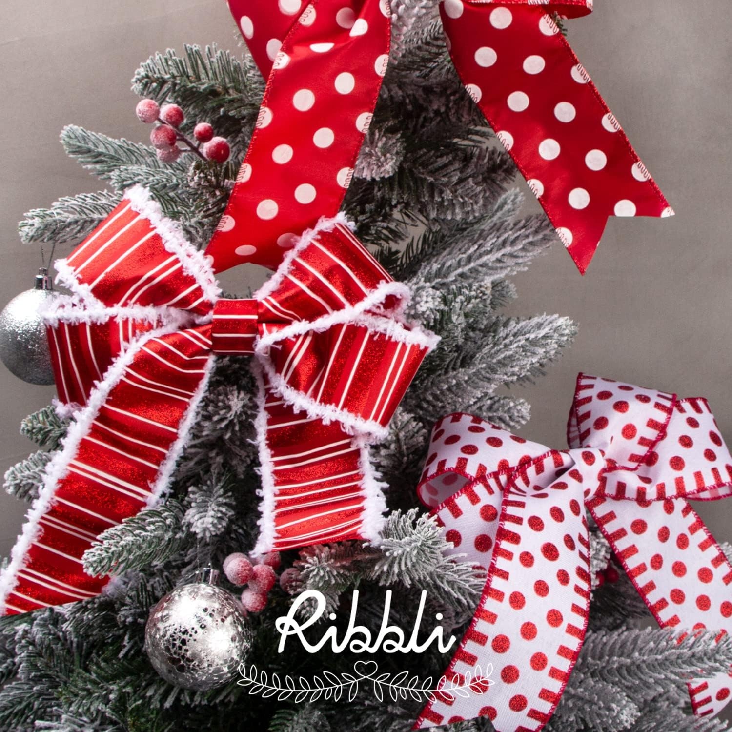 Ribbli Christmas Wired Red Truck Candy Cane Ribbon for Christmas Tree Decoration, Topper, Bow, Gift Wrapping, Wreaths, Garland – 2.5 Inch x 6 Rolls Total 30 Yd