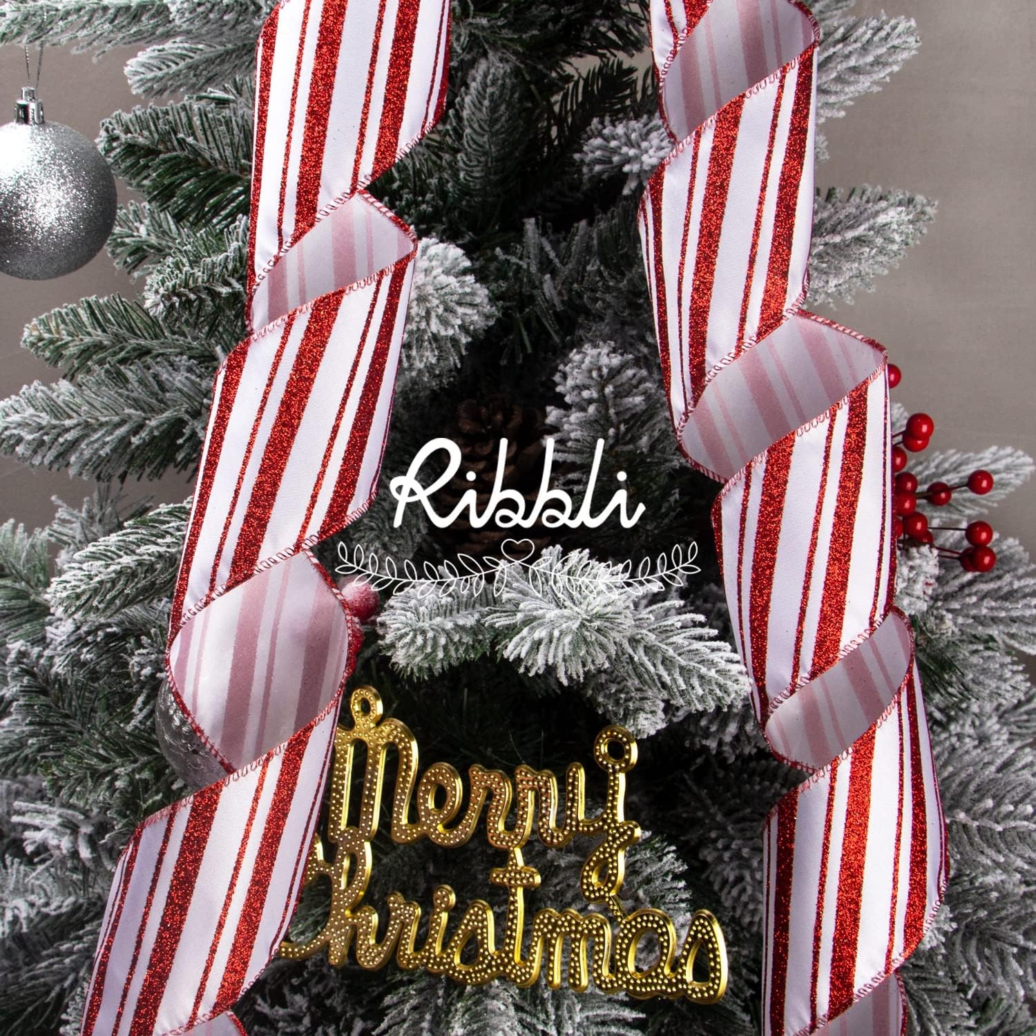 Ribbli Christmas Wired Red Truck Candy Cane Ribbon for Christmas Tree Decoration, Topper, Bow, Gift Wrapping, Wreaths, Garland – 2.5 Inch x 6 Rolls Total 30 Yd