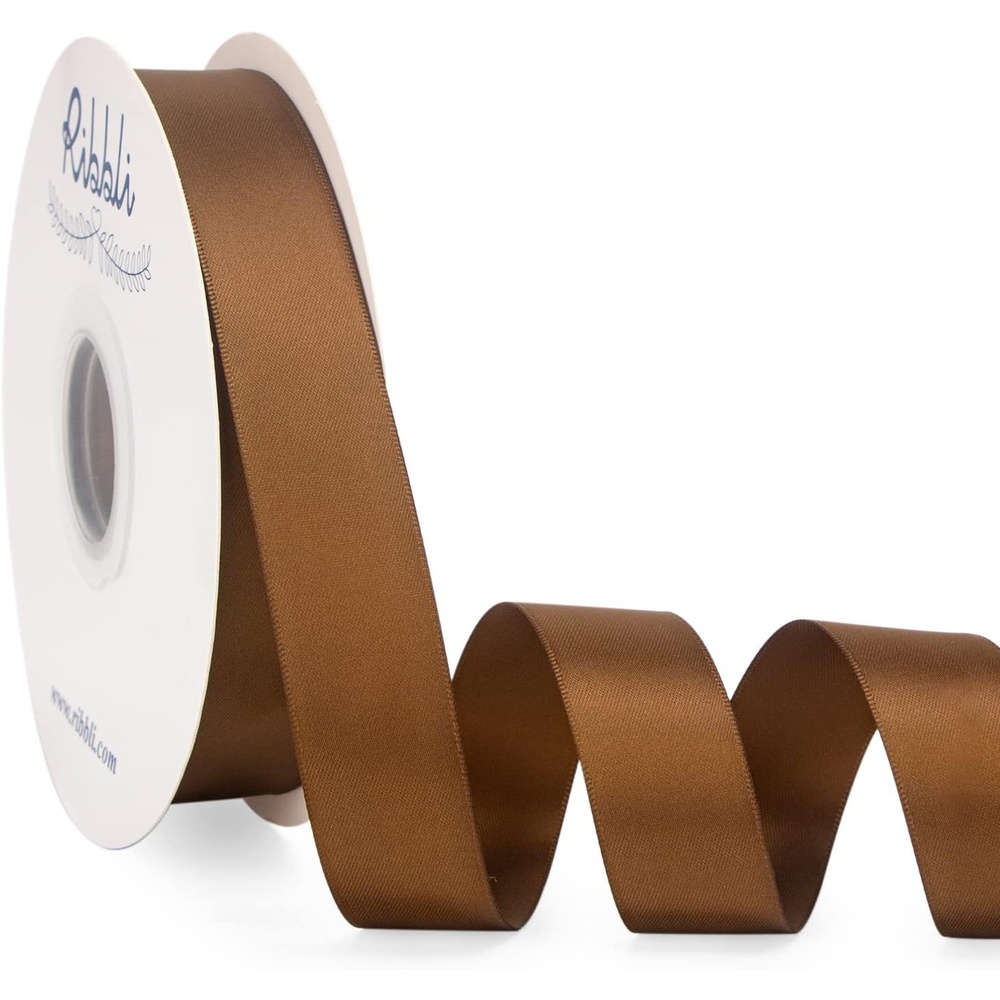 Ribbli Dusty Blue Satin Ribbon Double Faced Satin 1-1/2 Inch x Continuous 50 Yards-Blue Ribbon for Gift Wrapping Crafts Wedding Decoration Bows Bouquet Floral Arrangement(Brown Turftan)