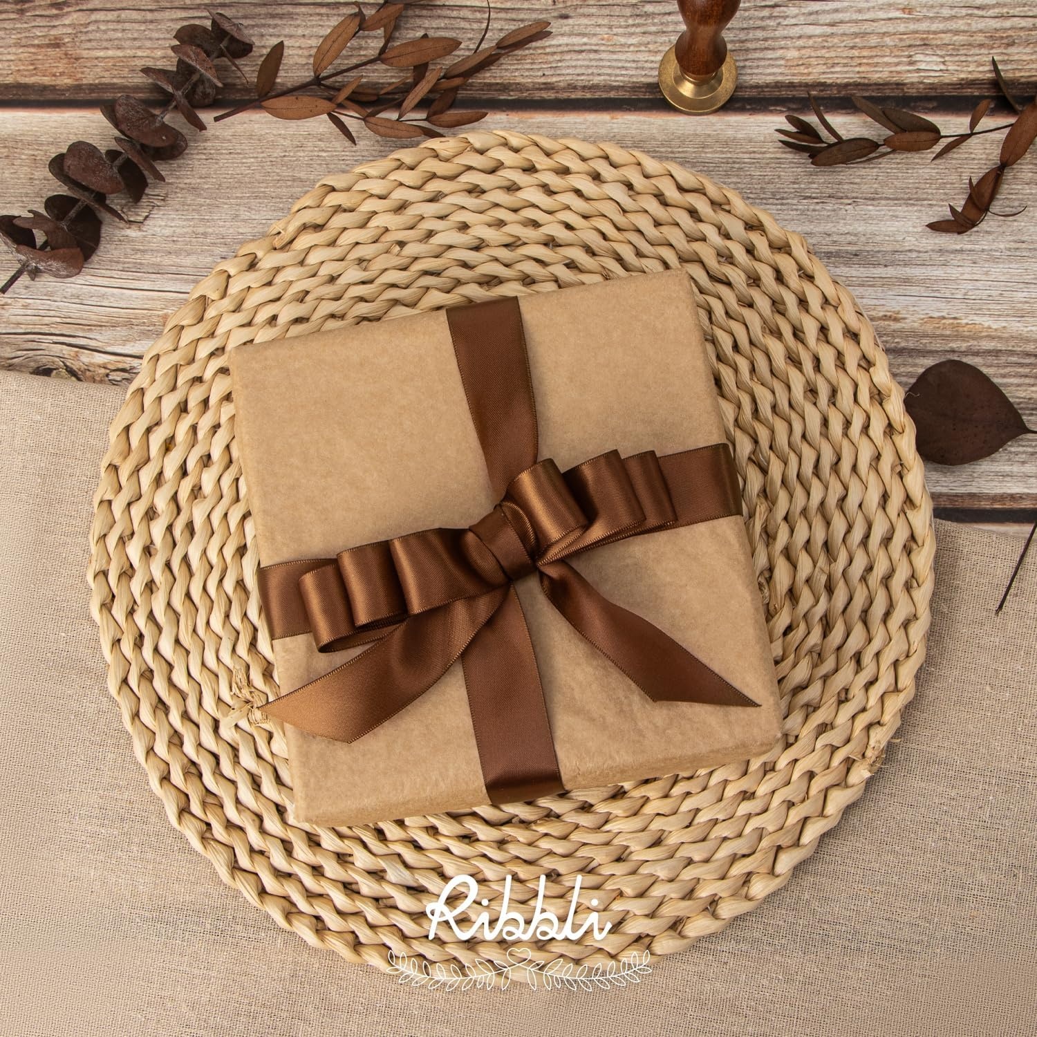 Ribbli Dusty Blue Satin Ribbon Double Faced Satin 1-1/2 Inch x Continuous 50 Yards-Blue Ribbon for Gift Wrapping Crafts Wedding Decoration Bows Bouquet Floral Arrangement(Brown Turftan)