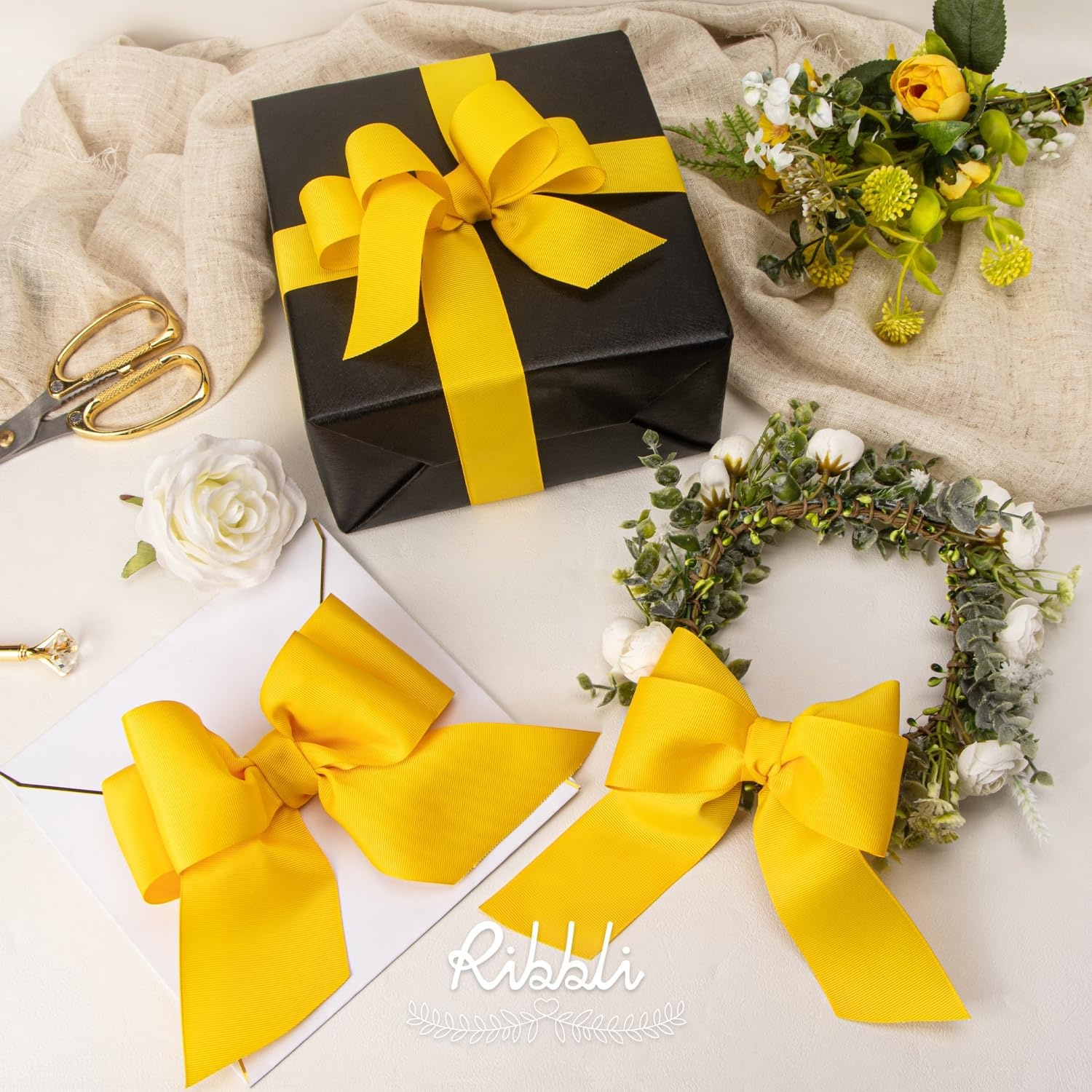 Ribbli Red Grosgrain Ribbon,3 inches x Continuous 10 Yards,Use for Bows DIY Hair Accessories,Gift Wrapping,Craft and Sewing(Maize Yellow)