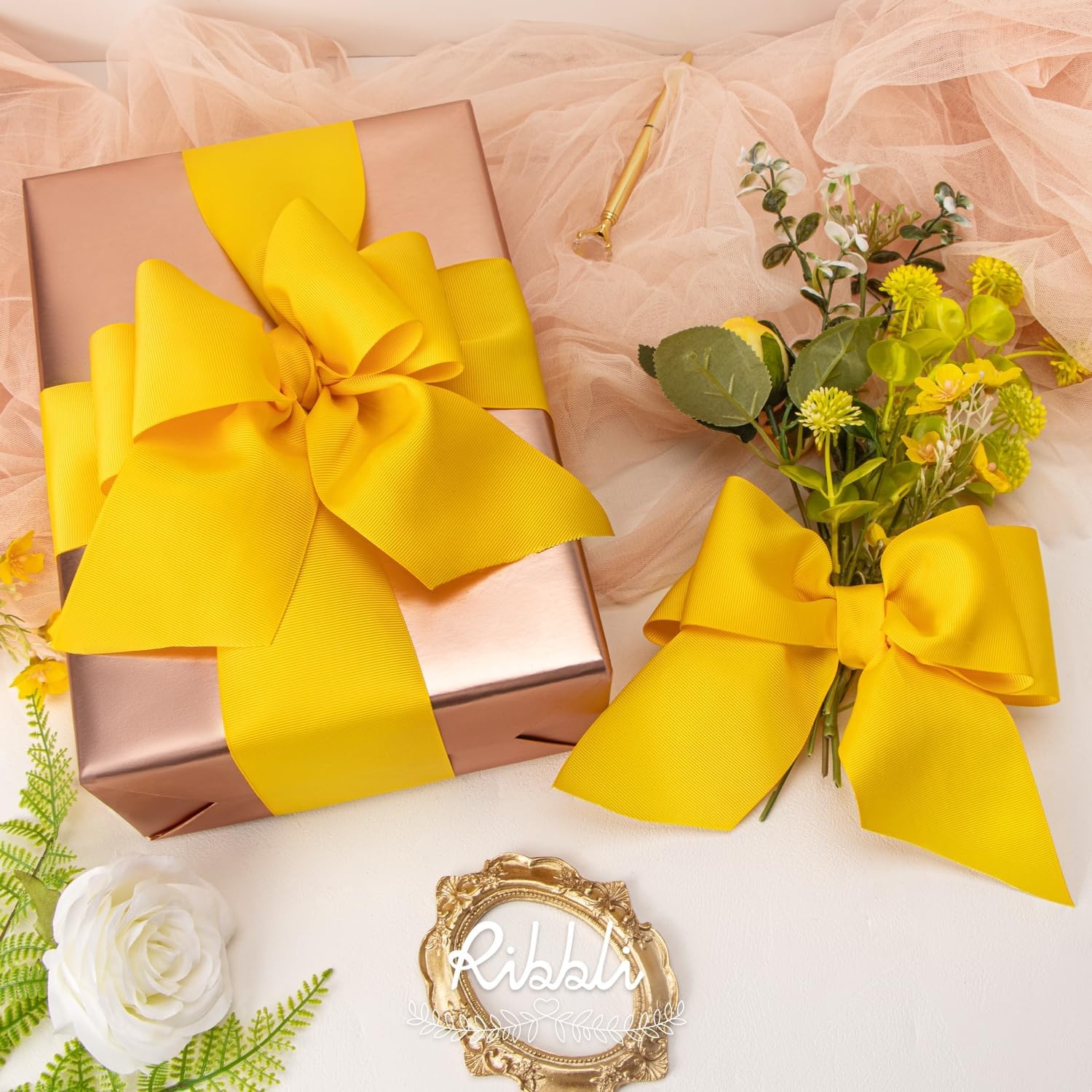 Ribbli Red Grosgrain Ribbon,3 inches x Continuous 10 Yards,Use for Bows DIY Hair Accessories,Gift Wrapping,Craft and Sewing(Maize Yellow)