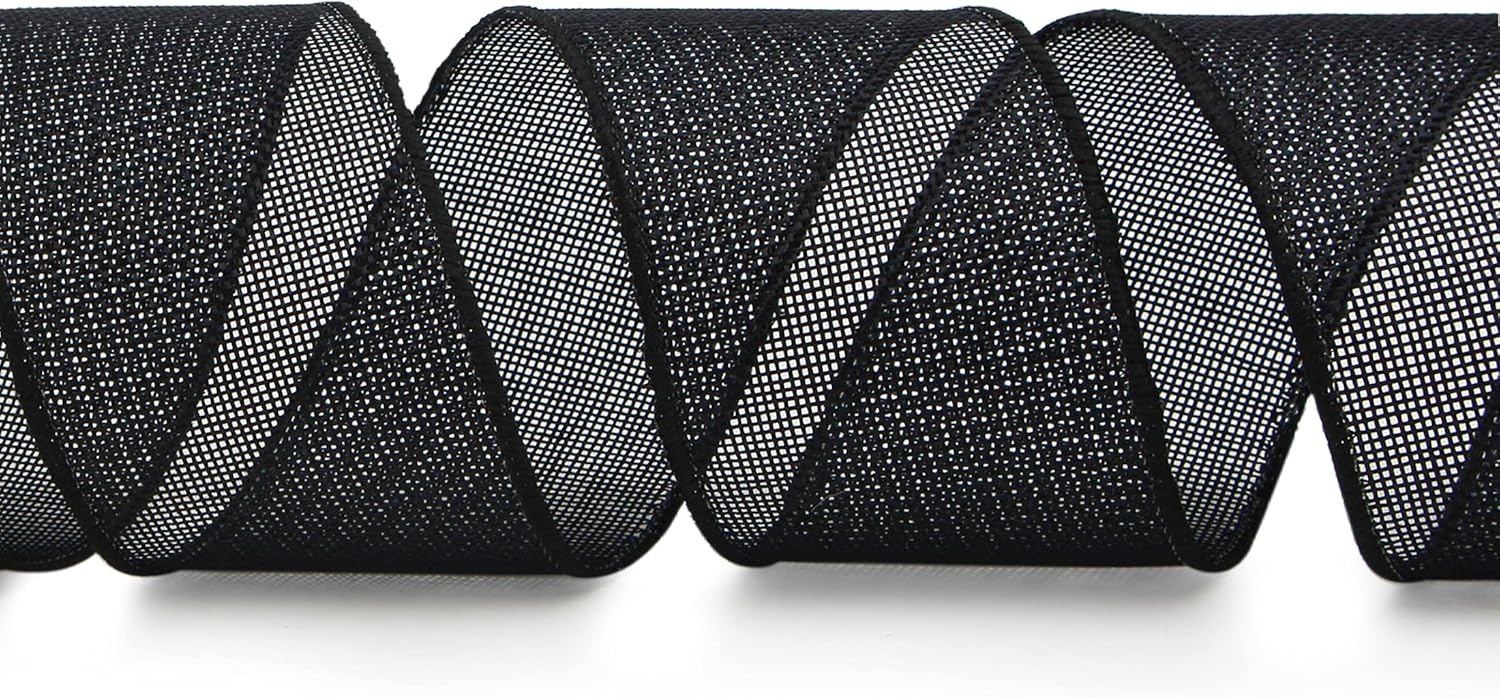 Ribbli Baby Blue Burlap Wired Ribbon,2-1/2 Inch x Continuous 10 Yard, Wired Edge Ribbon for Big Bow,Wreath,Baby Shower Decoration,Outdoor Decoration(Black)