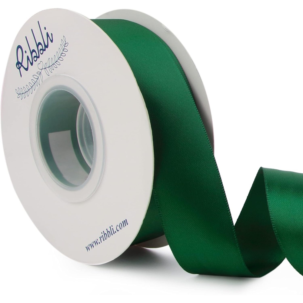 Ribbli Double Faced Rose Gold Satin Ribbon,3/8 x Continuous 25 Yards,Use for Bows Bouquet,Gift Wrapping,Floral Arrangement(Green Forest)