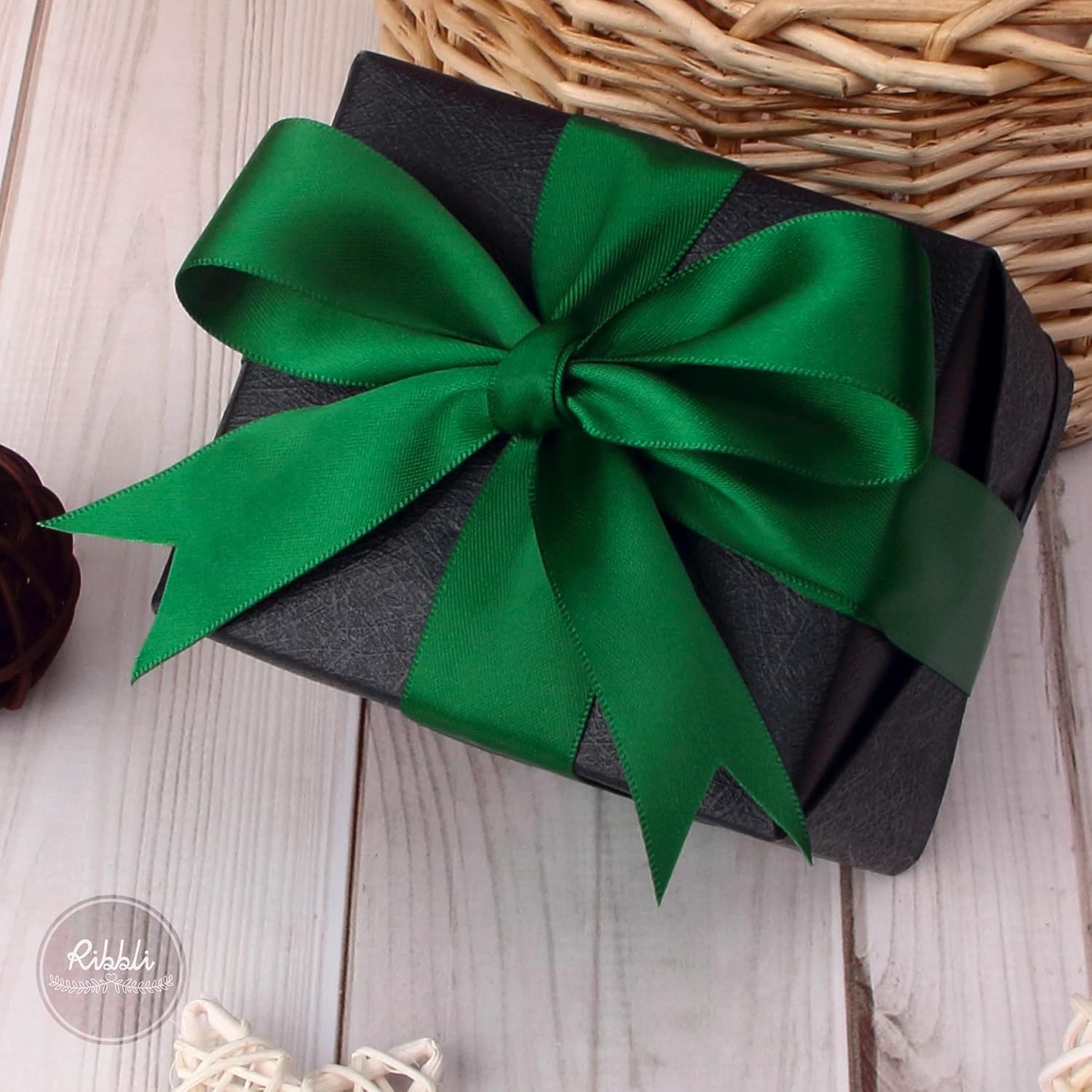Ribbli Double Faced Rose Gold Satin Ribbon,3/8 x Continuous 25 Yards,Use for Bows Bouquet,Gift Wrapping,Floral Arrangement(Green Forest)