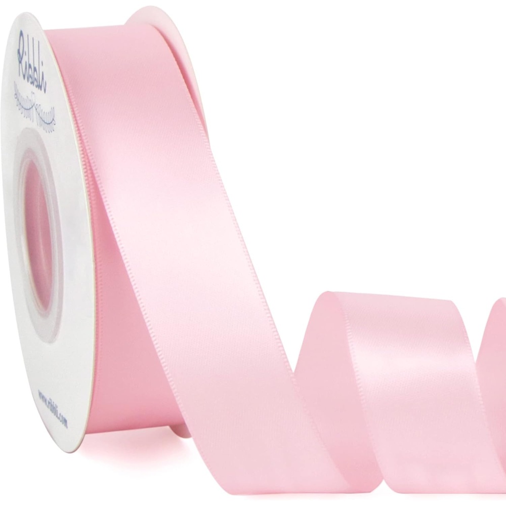Ribbli Double Faced Rose Gold Satin Ribbon,3/8 x Continuous 25 Yards,Use for Bows Bouquet,Gift Wrapping,Floral Arrangement(Pink Light)