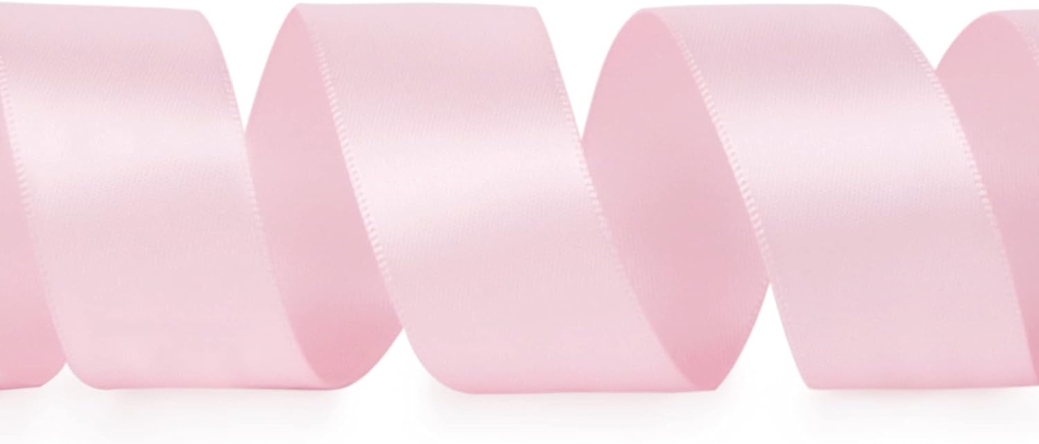 Ribbli Double Faced Rose Gold Satin Ribbon,3/8 x Continuous 25 Yards,Use for Bows Bouquet,Gift Wrapping,Floral Arrangement(Pink Light)