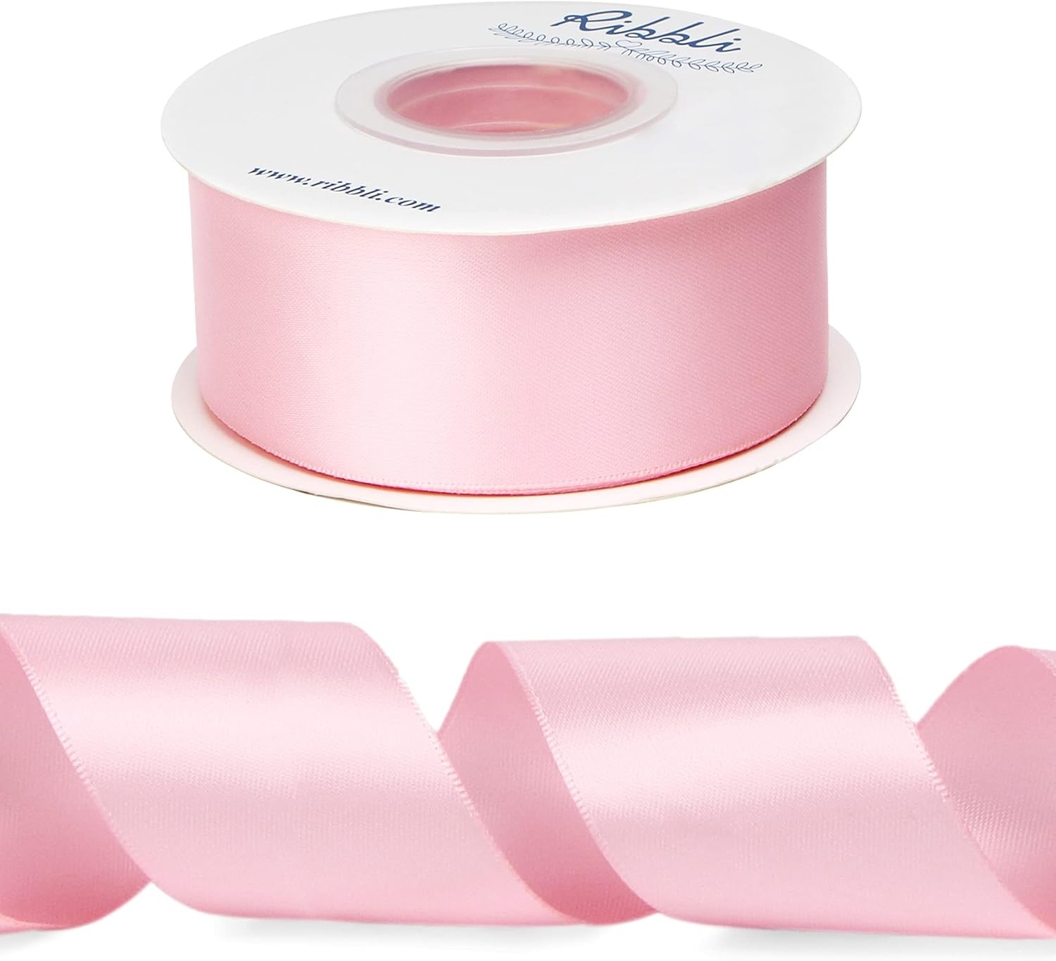 Ribbli Double Faced Rose Gold Satin Ribbon,3/8 x Continuous 25 Yards,Use for Bows Bouquet,Gift Wrapping,Floral Arrangement(Pink Light)
