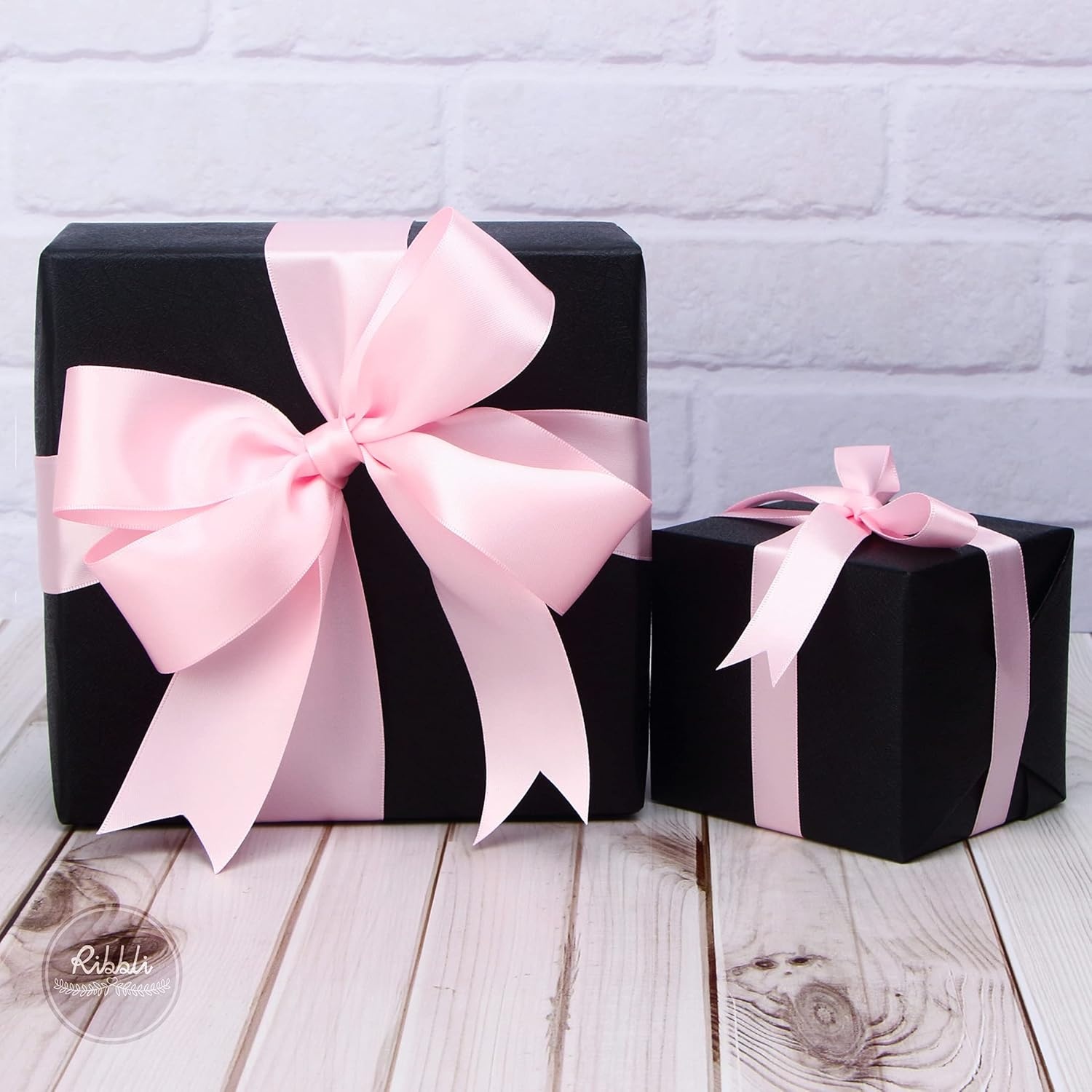 Ribbli Double Faced Rose Gold Satin Ribbon,3/8 x Continuous 25 Yards,Use for Bows Bouquet,Gift Wrapping,Floral Arrangement(Pink Light)