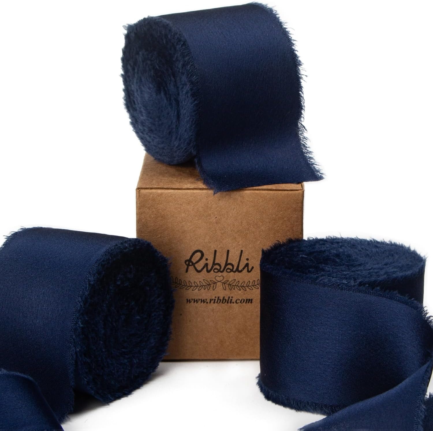 Ribbli Terracotta Silk Satin Ribbon 1.5 Inch x 30 Yard Handmade Frayed Chiffon Burnt Orange Ribbon for Gift Wrapping Wedding Invitations Bridal Bouquets Home Decor(Navy)