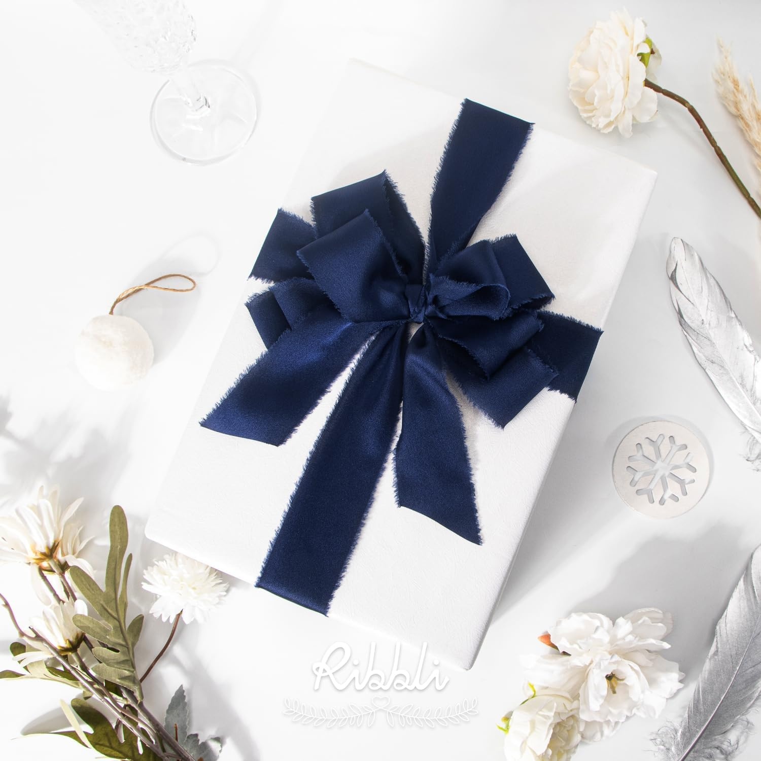 Ribbli Terracotta Silk Satin Ribbon 1.5 Inch x 30 Yard Handmade Frayed Chiffon Burnt Orange Ribbon for Gift Wrapping Wedding Invitations Bridal Bouquets Home Decor(Navy)